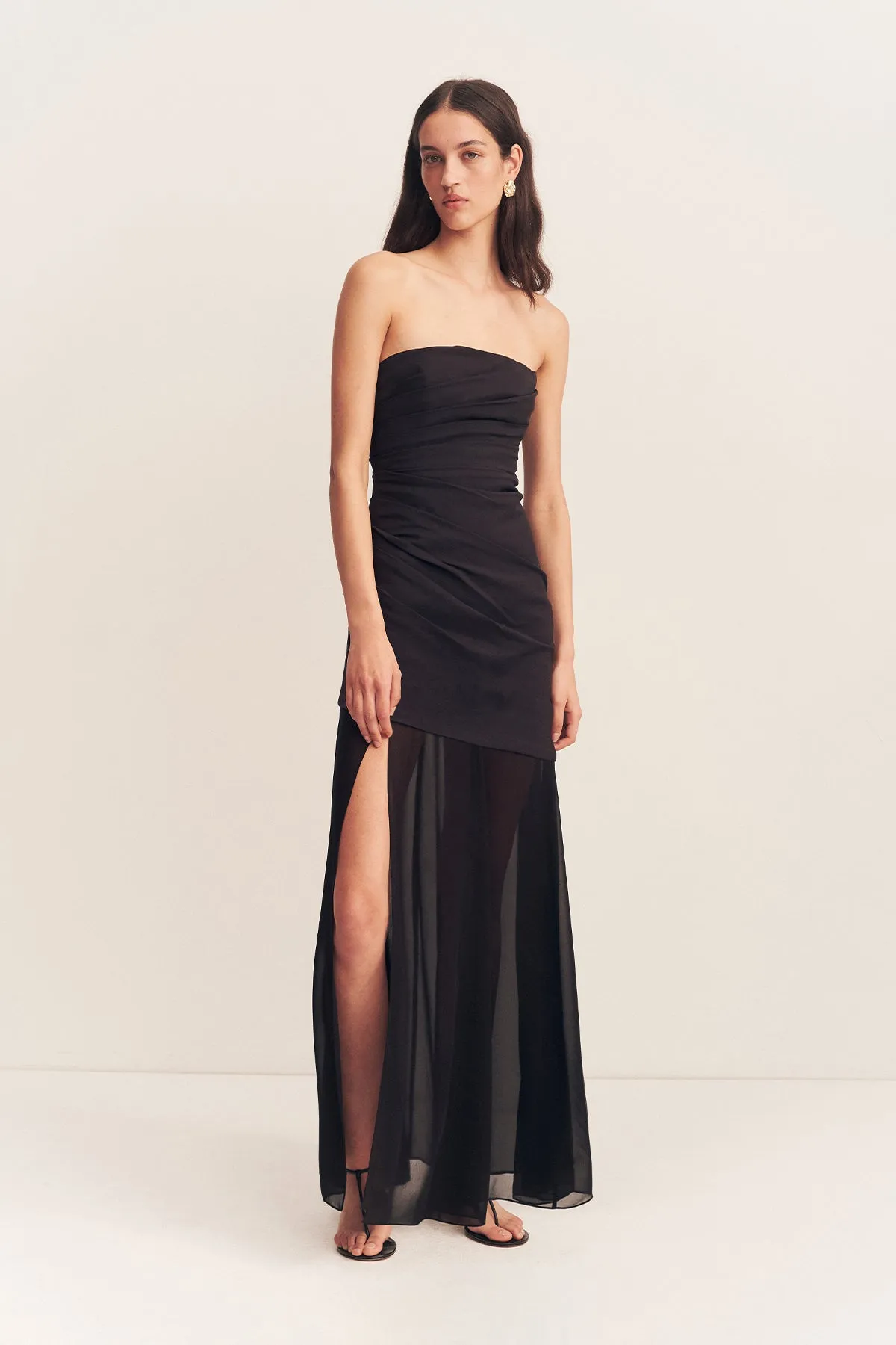 BLAINEY STRAPLESS DRAPED MAXI DRESS - BLACK
