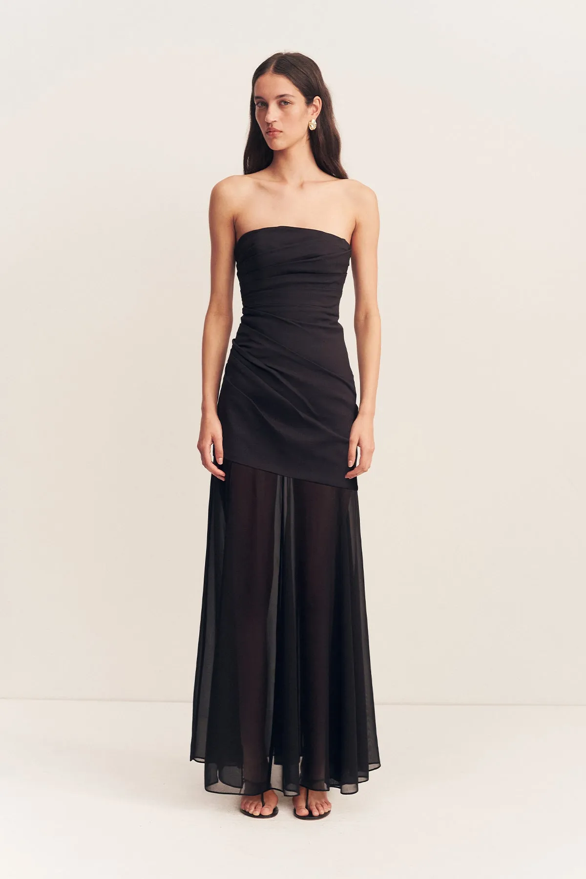 BLAINEY STRAPLESS DRAPED MAXI DRESS - BLACK
