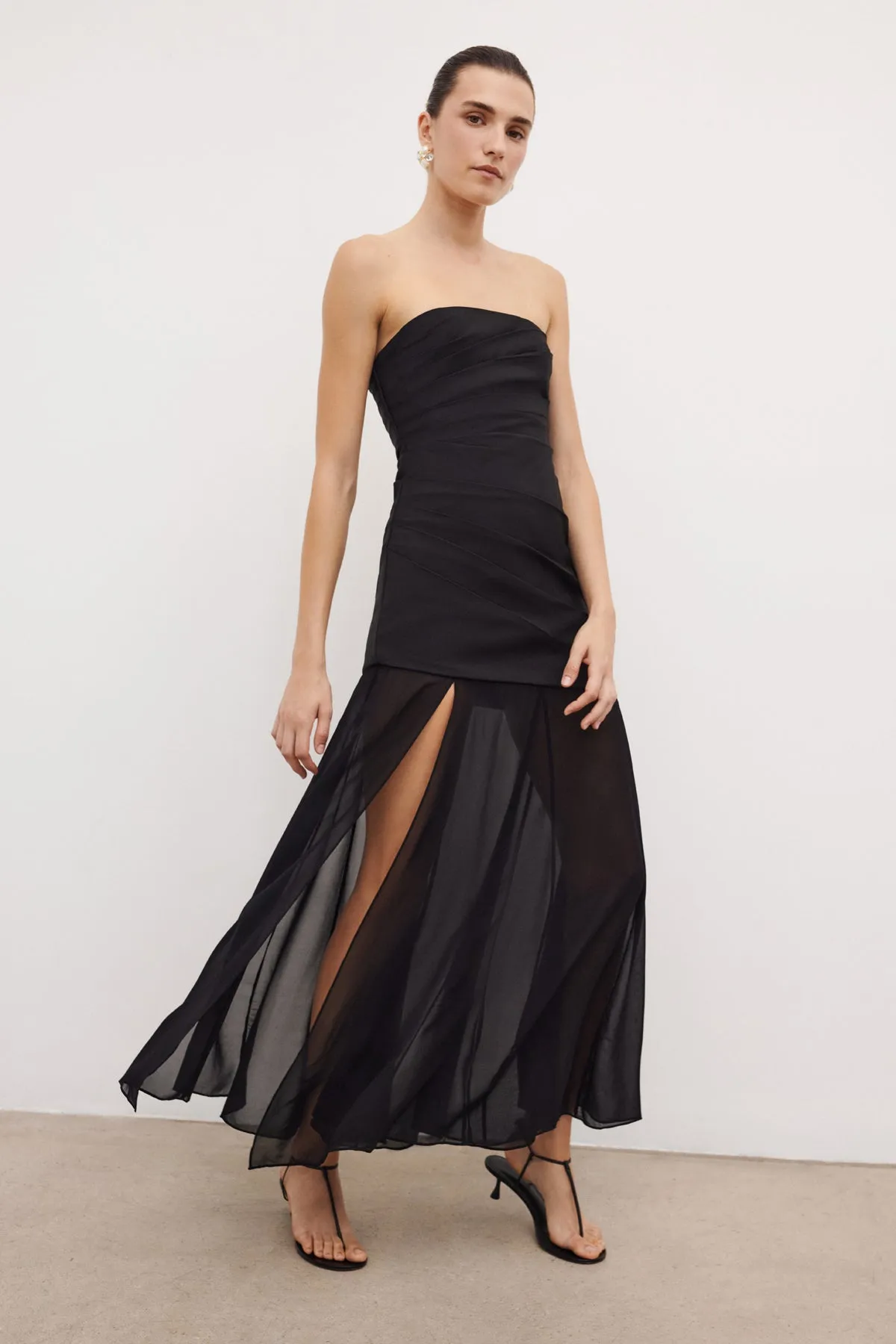 BLAINEY STRAPLESS DRAPED MAXI DRESS - BLACK