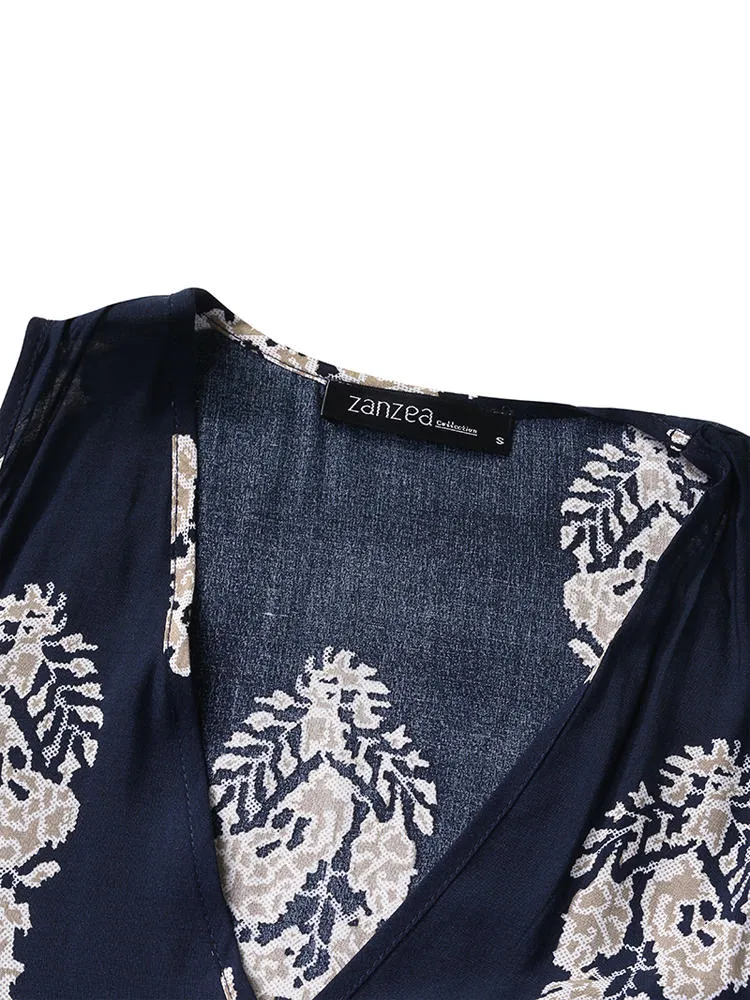 Bohemian V Neck Floral Print Sleeveless Women Maxi Dress
