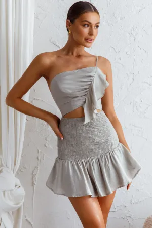 Bridie One Shoulder Shirred Mini Dress Pistachio