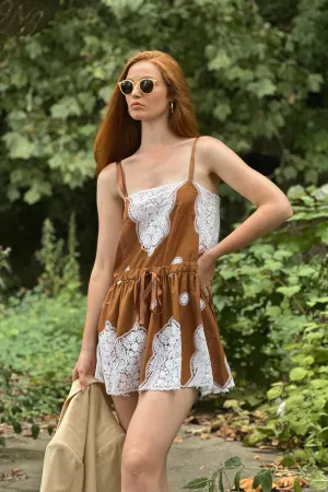 Brielle Falcon Embroidery Mini Dress - Blurred Gold