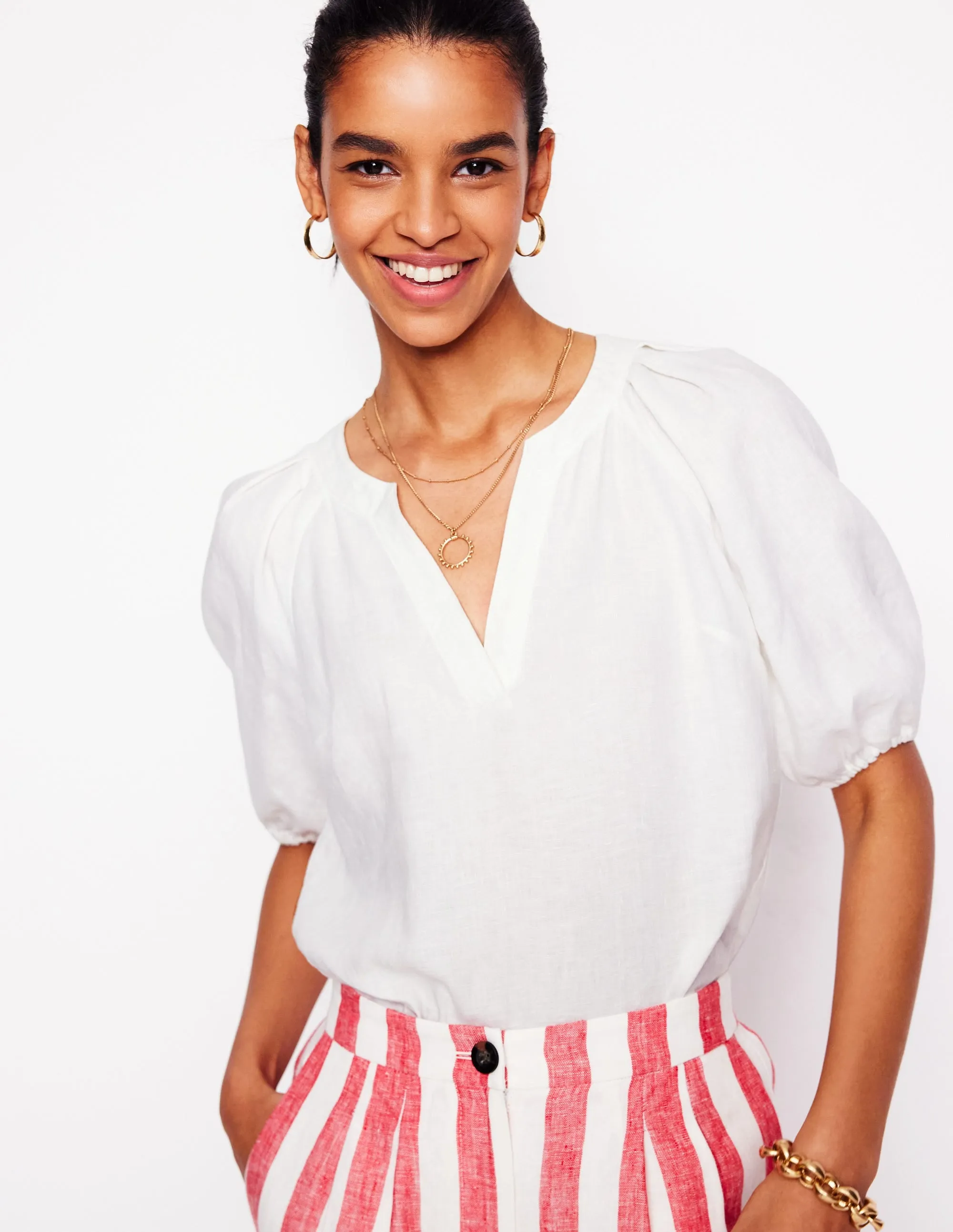 Brooke Linen Top-White