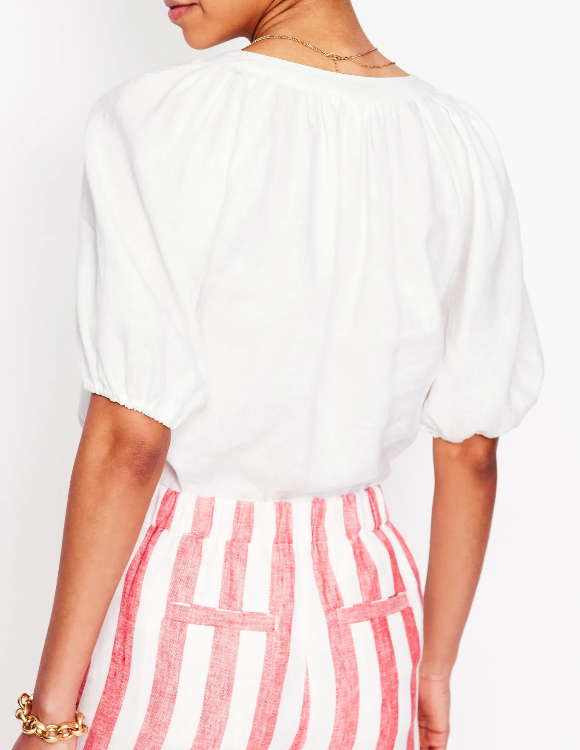 Brooke Linen Top-White