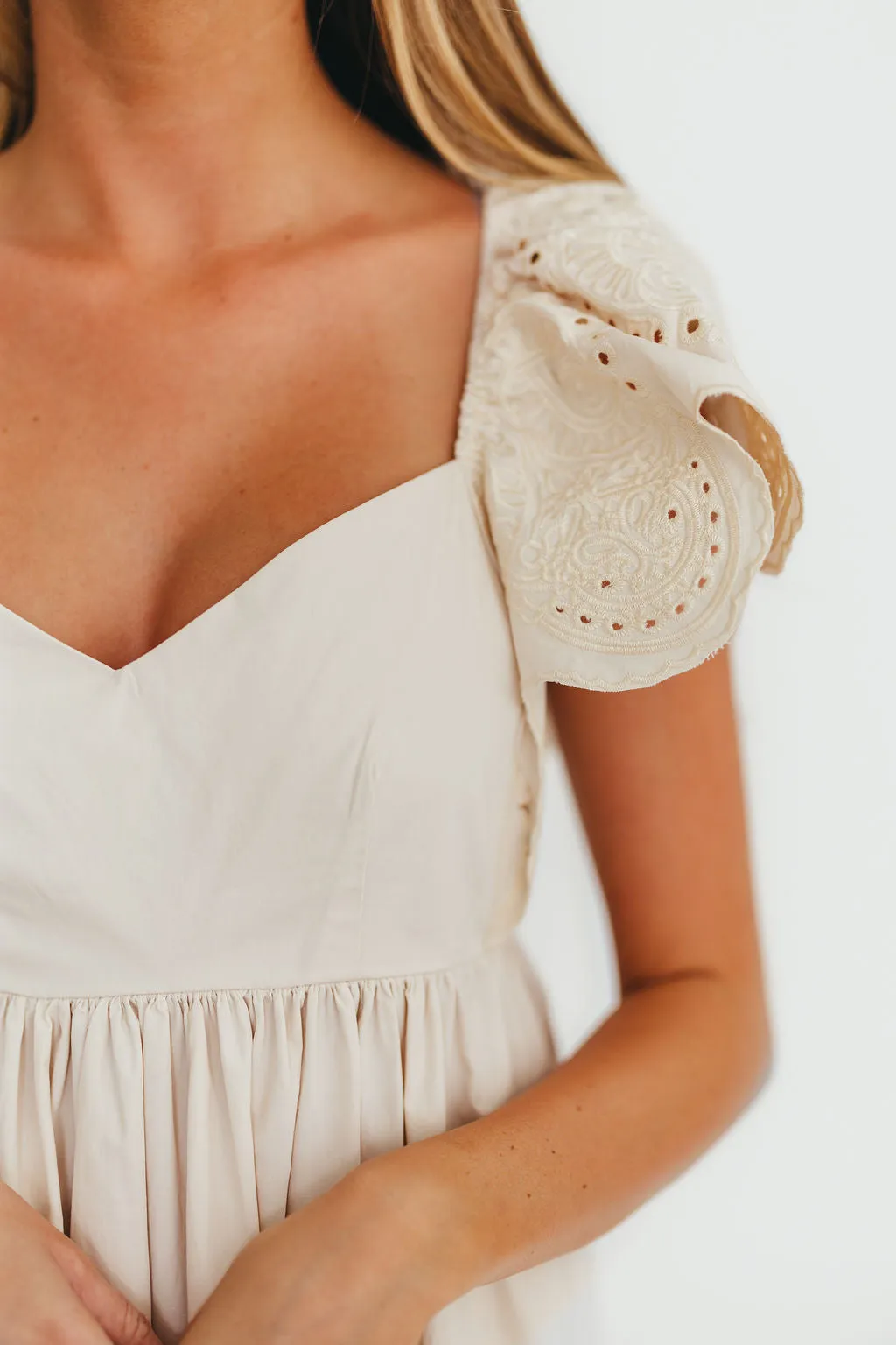 Brooklyn 100% Cotton Eyelet Detail Maxi Dress in Natural