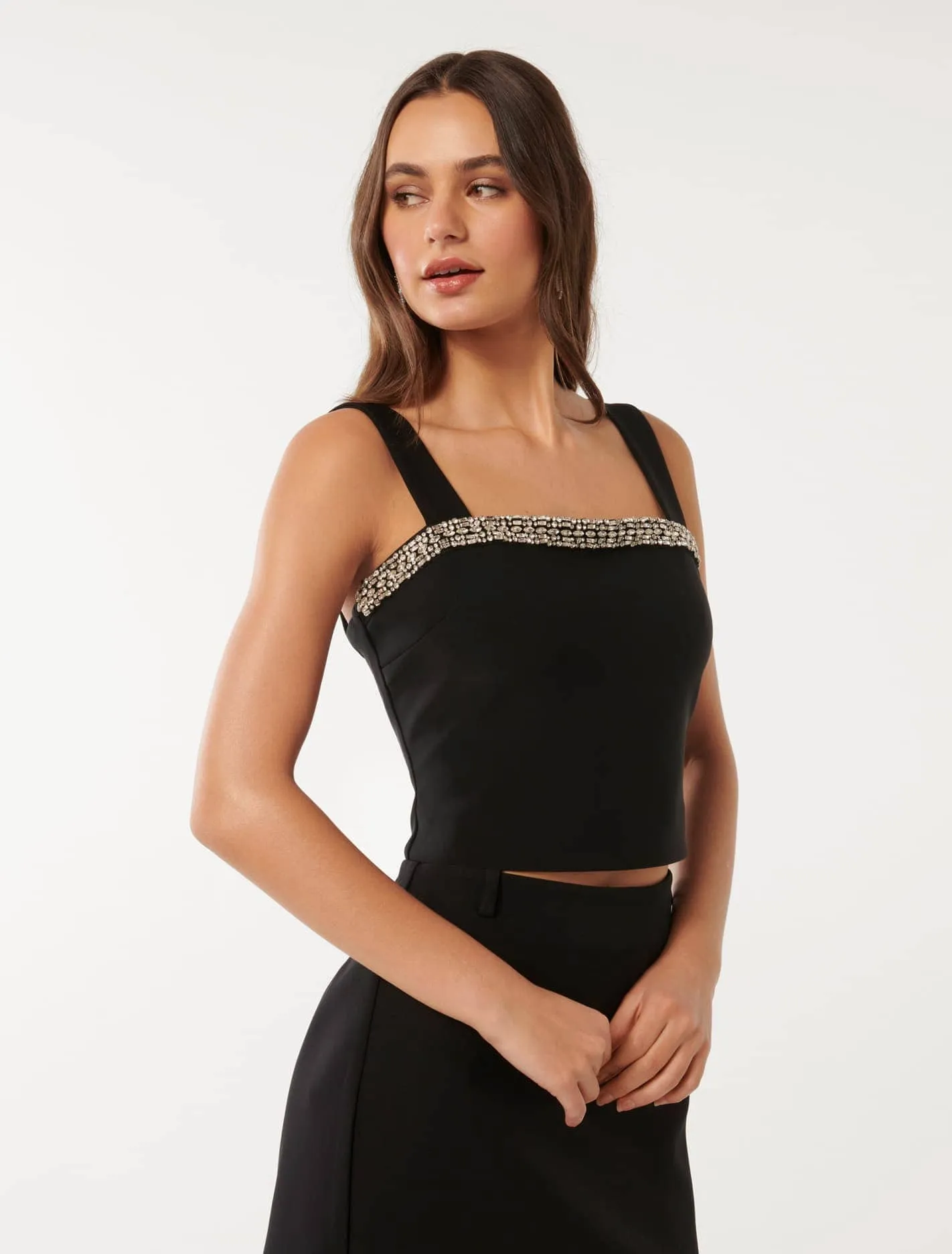 Camilla Embellished Trim Crepe Top