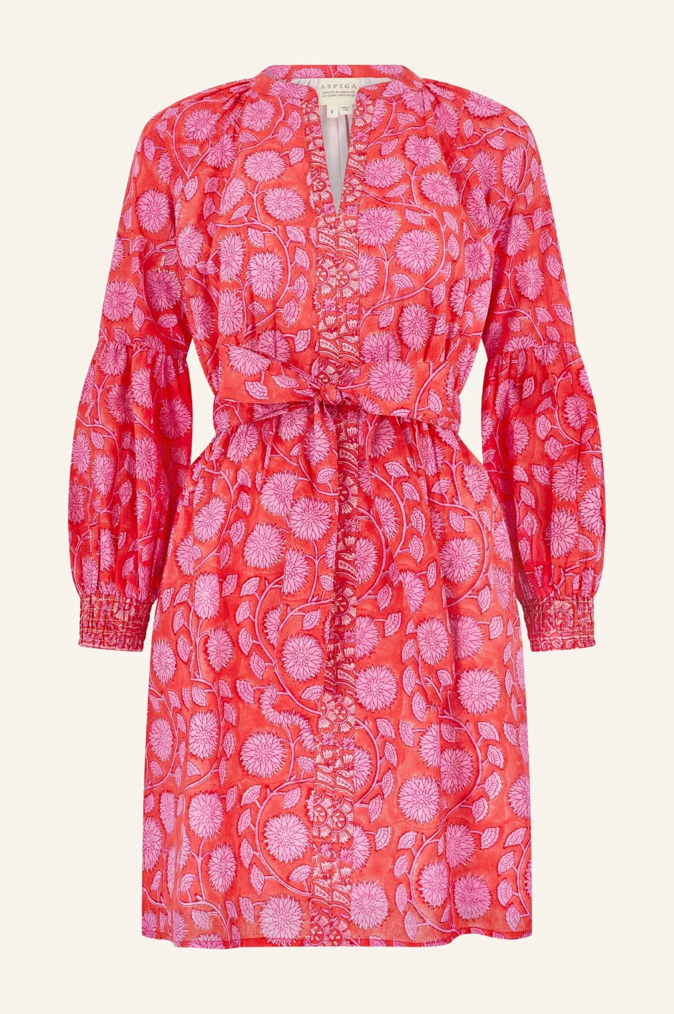 Cara Organic Cotton Block Print Short Dress | Mara Red/Pink
