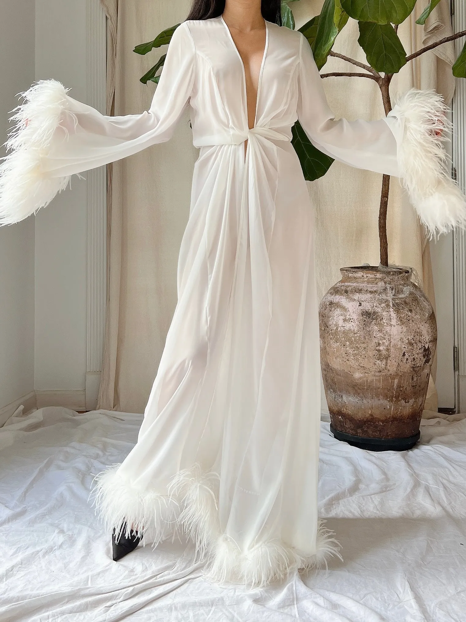 Chiffon Feathered Dressing Gown - OSFM