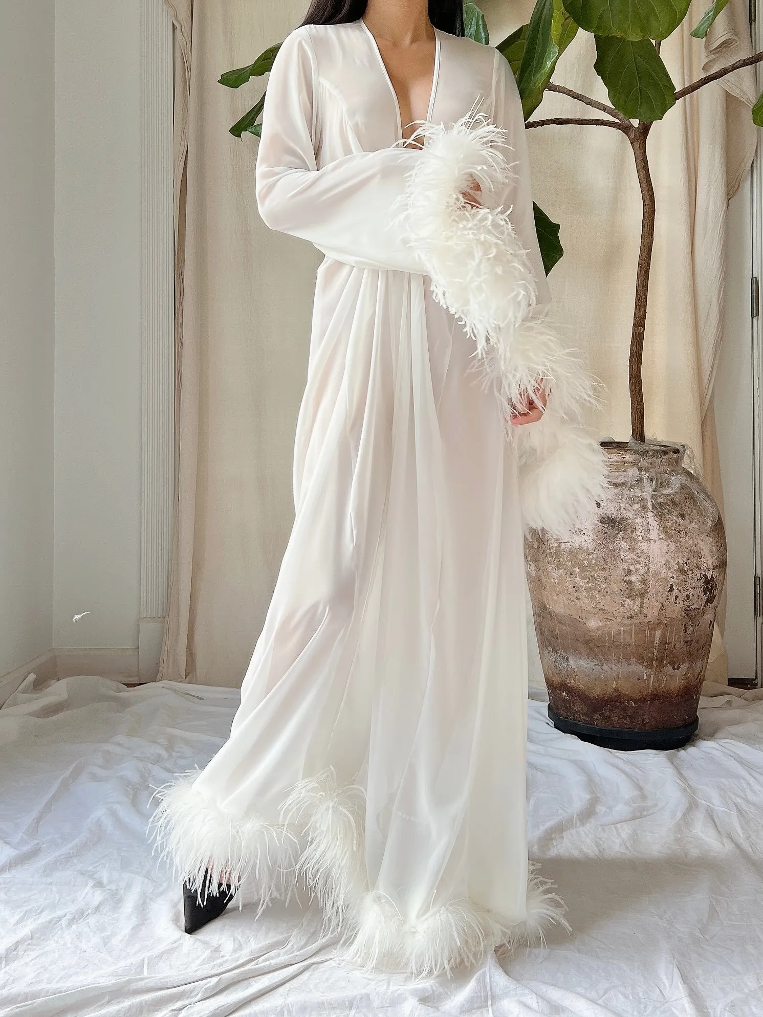 Chiffon Feathered Dressing Gown - OSFM