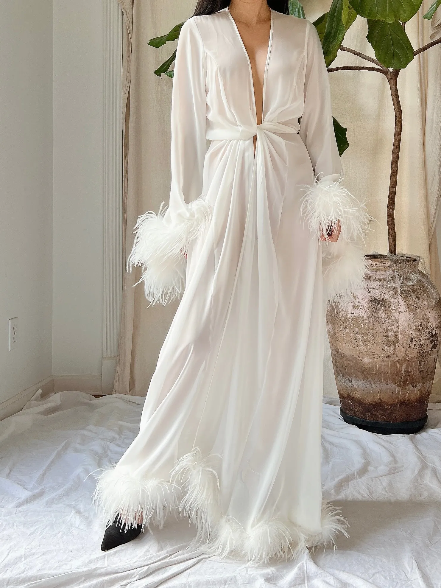 Chiffon Feathered Dressing Gown - OSFM