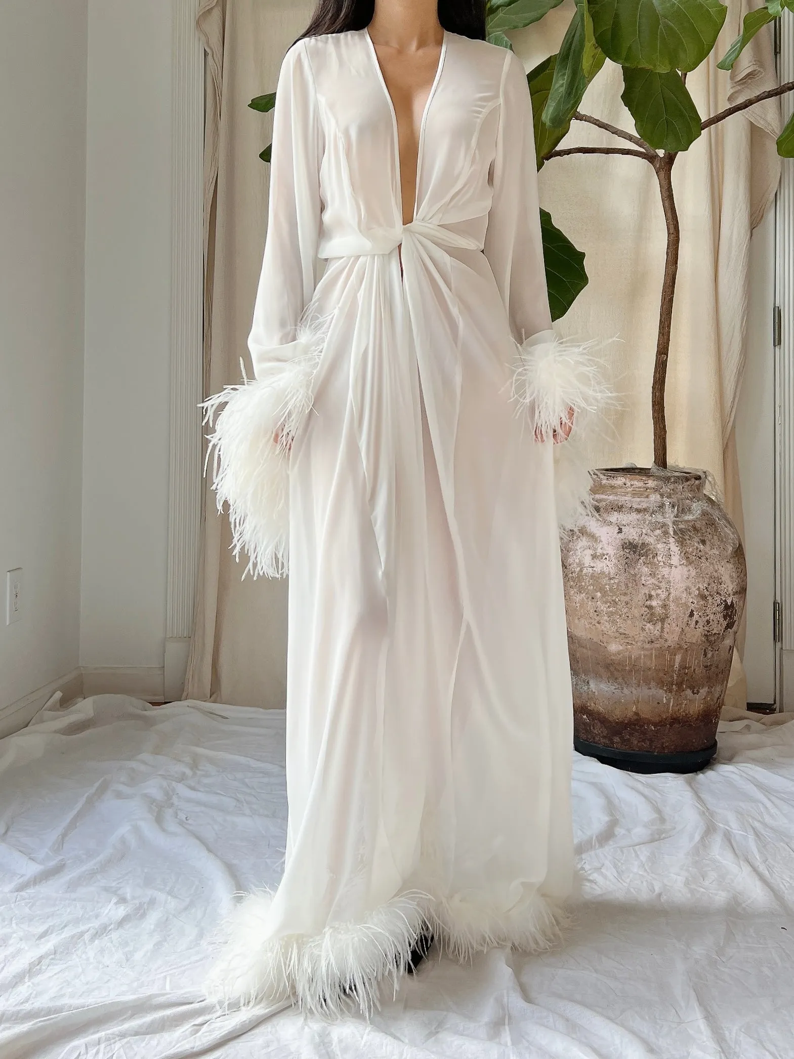 Chiffon Feathered Dressing Gown - OSFM