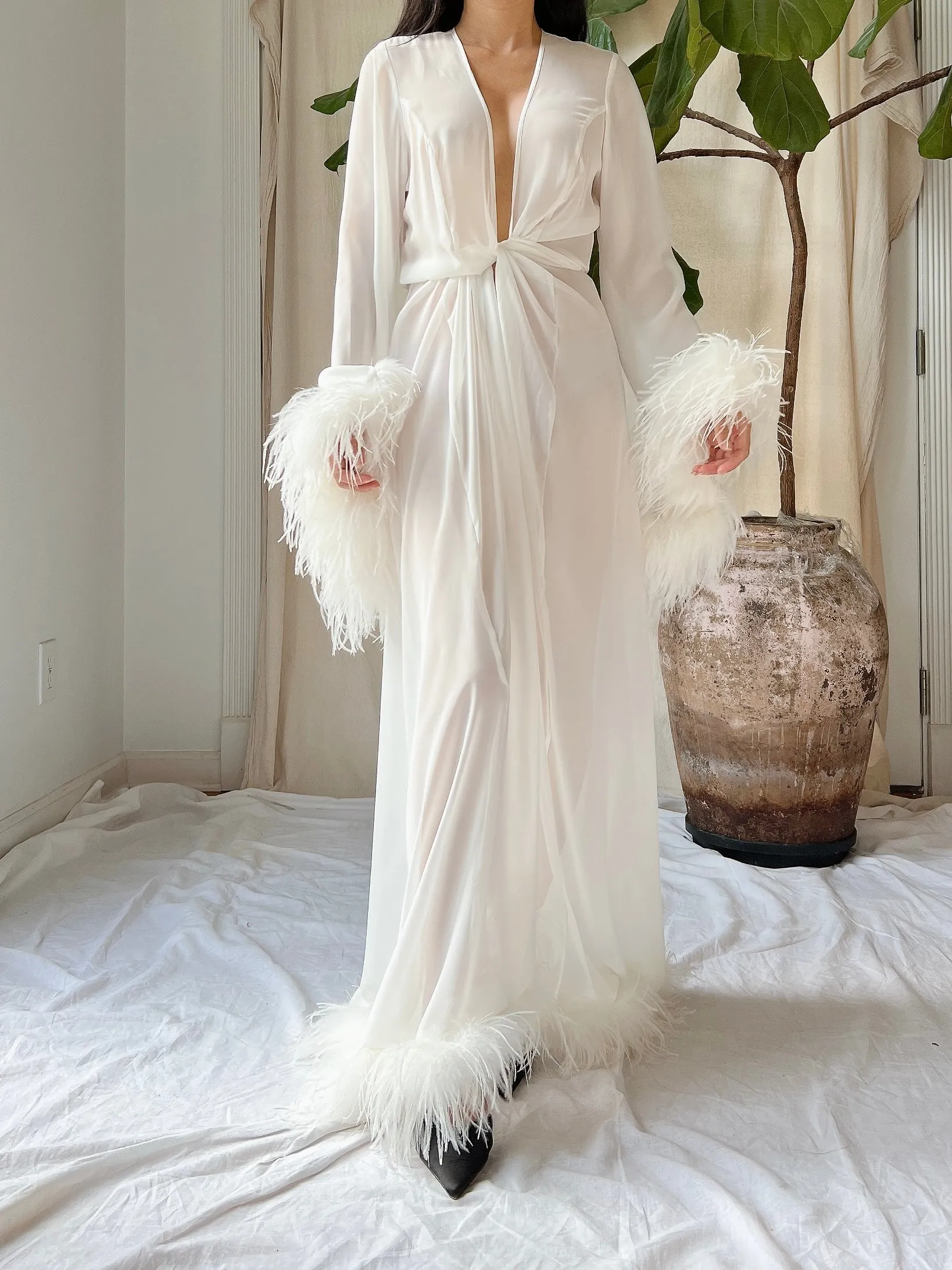 Chiffon Feathered Dressing Gown - OSFM