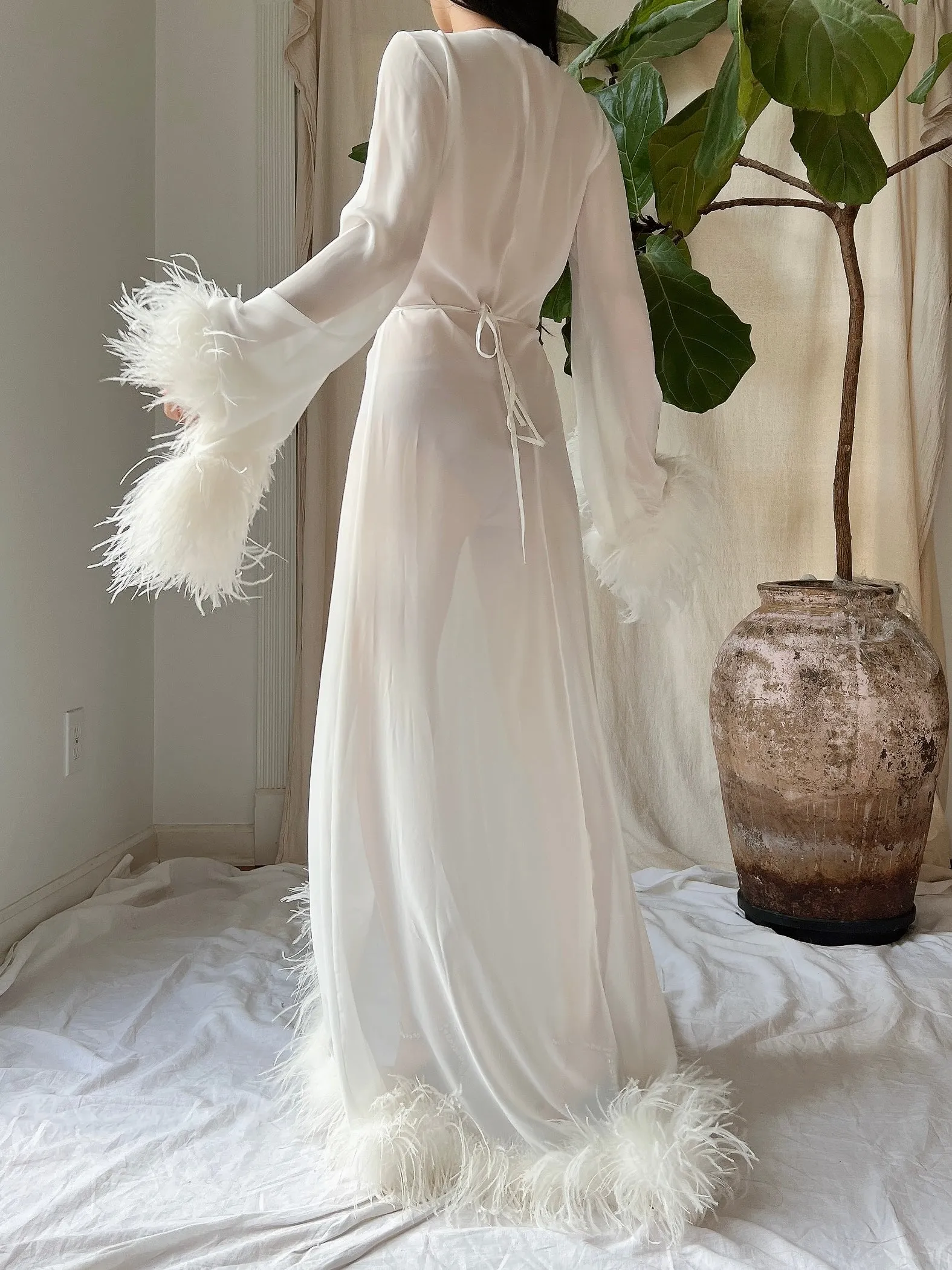 Chiffon Feathered Dressing Gown - OSFM