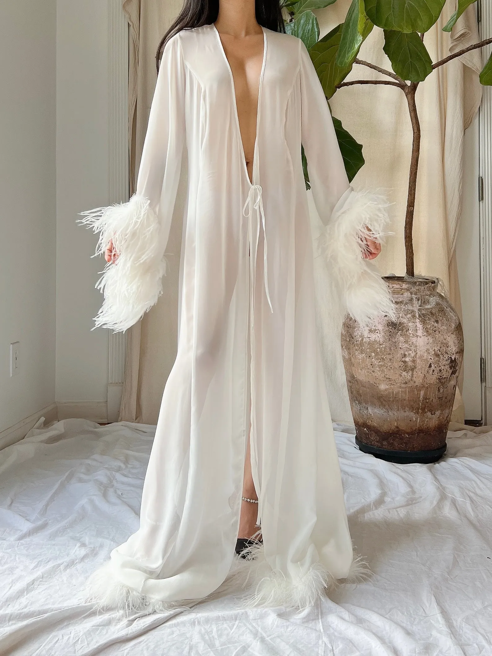 Chiffon Feathered Dressing Gown - OSFM