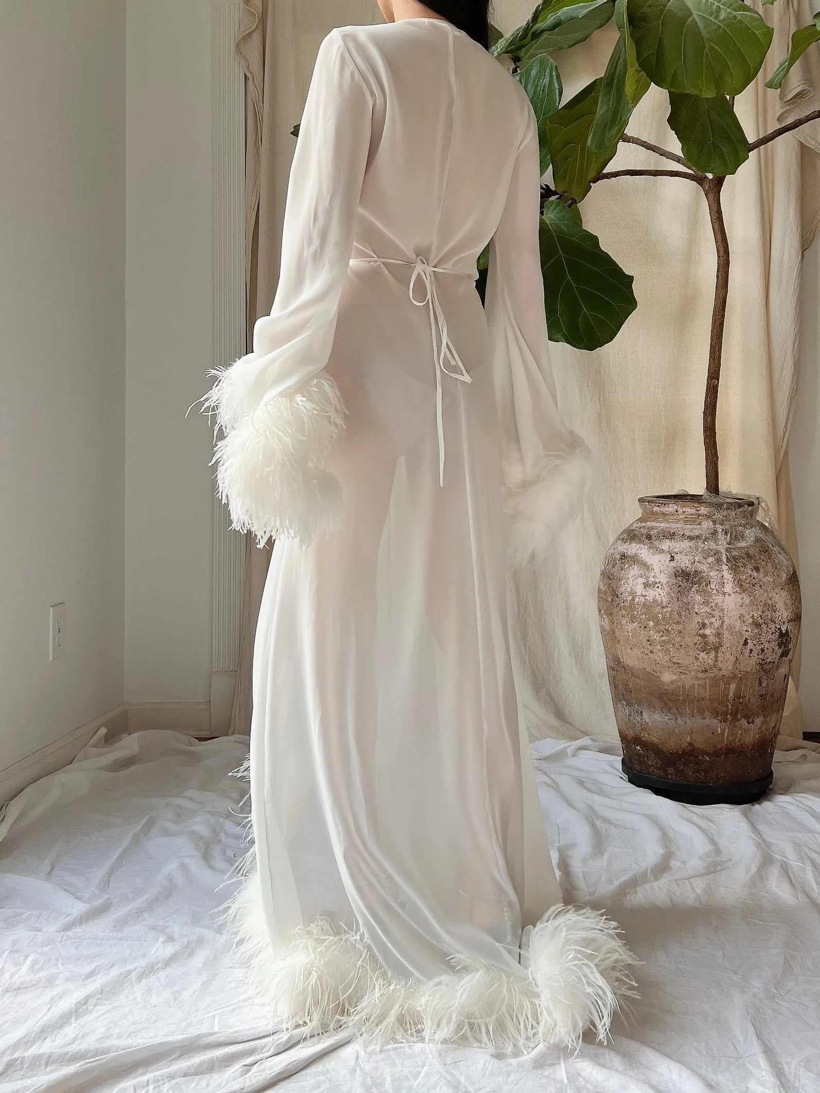 Chiffon Feathered Dressing Gown - OSFM