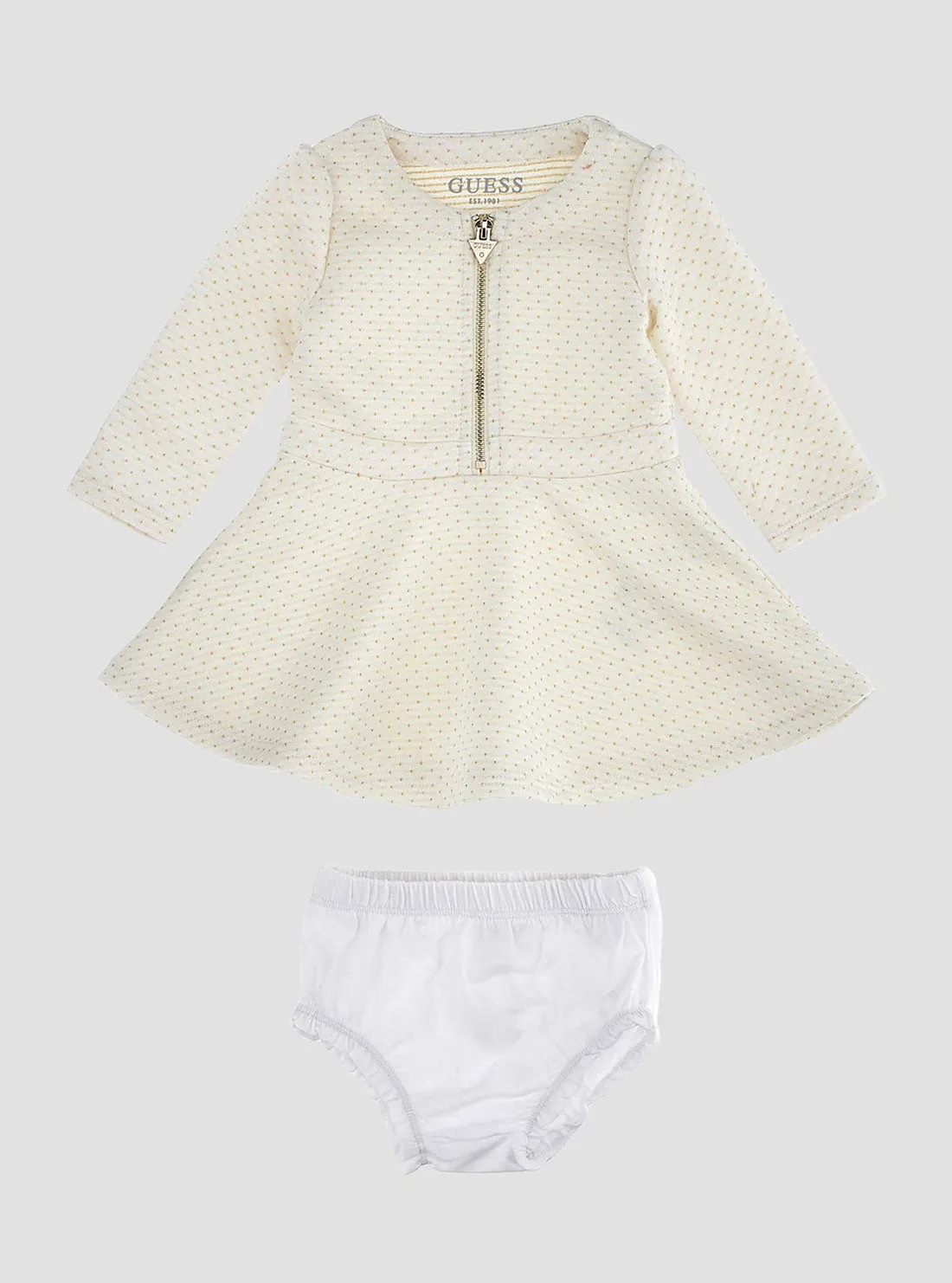 Cream Long Sleeve Dress and Panty Set (0-18M)
