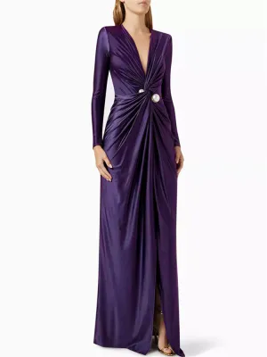 Deep V-Neck Pleated Prom Evening Dress