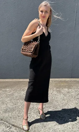 Dominique Midi Shift Dress - Black Muslin's