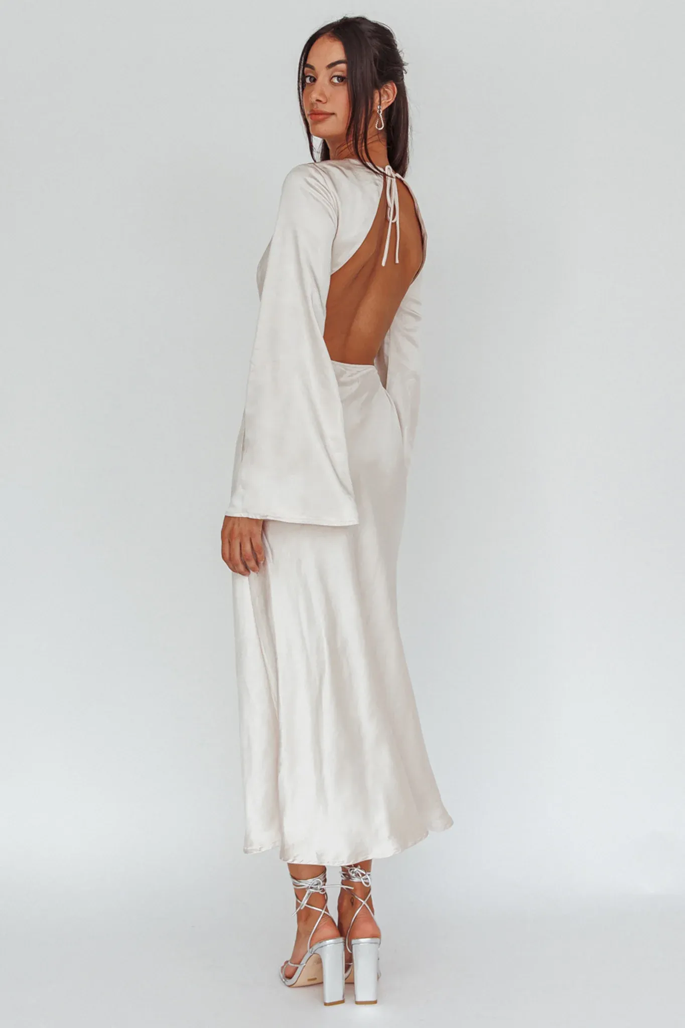 Doting Bell Sleeve Cut-Out Midi Dress Champagne