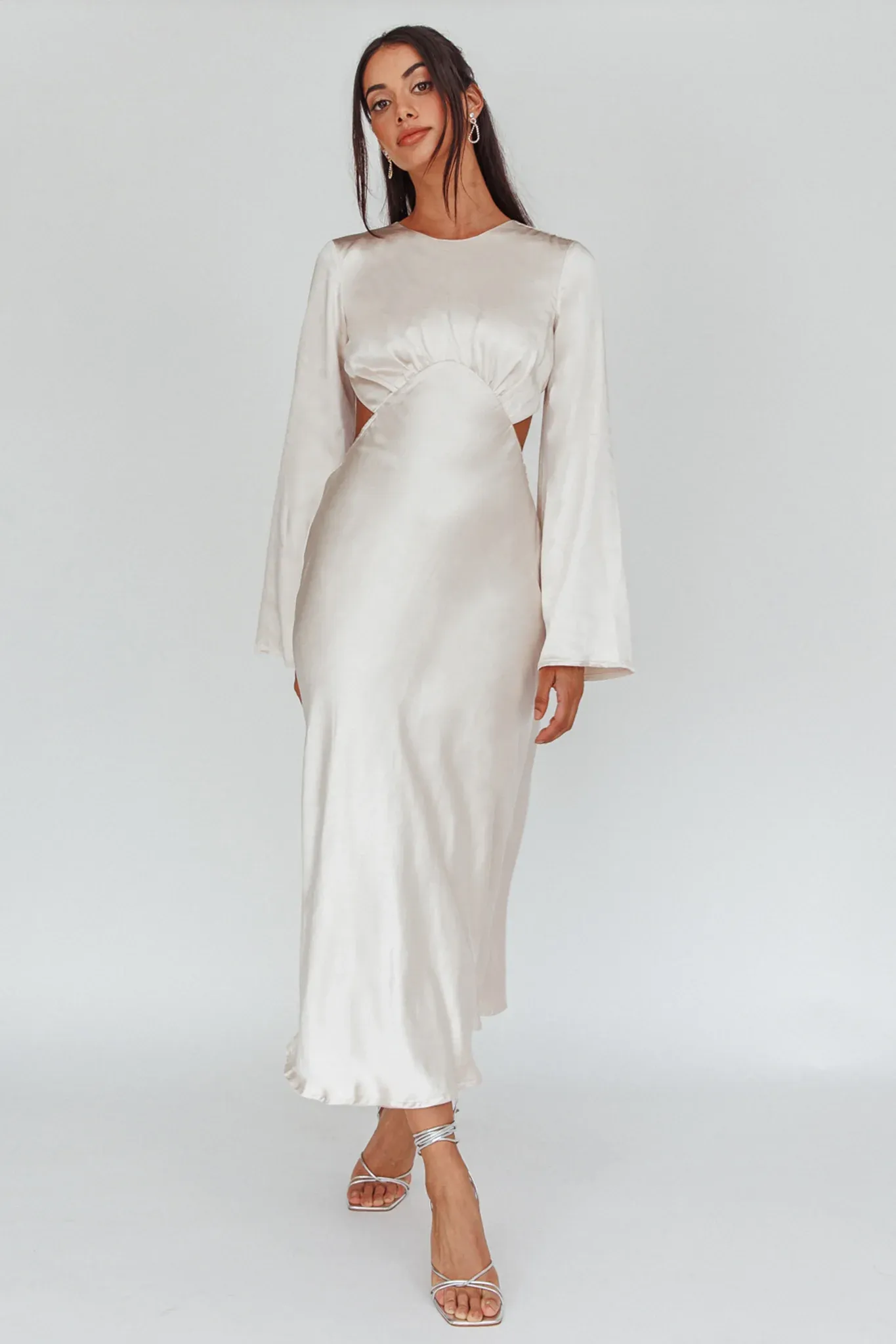Doting Bell Sleeve Cut-Out Midi Dress Champagne