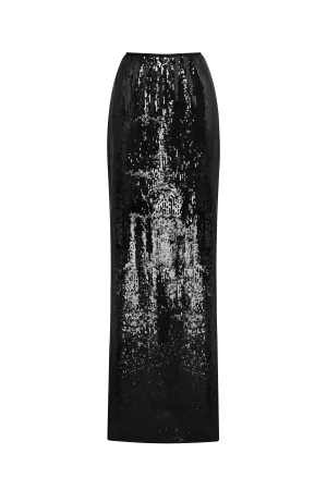 Dramatic fitted sequined black maxi skirt, Midnight Walk