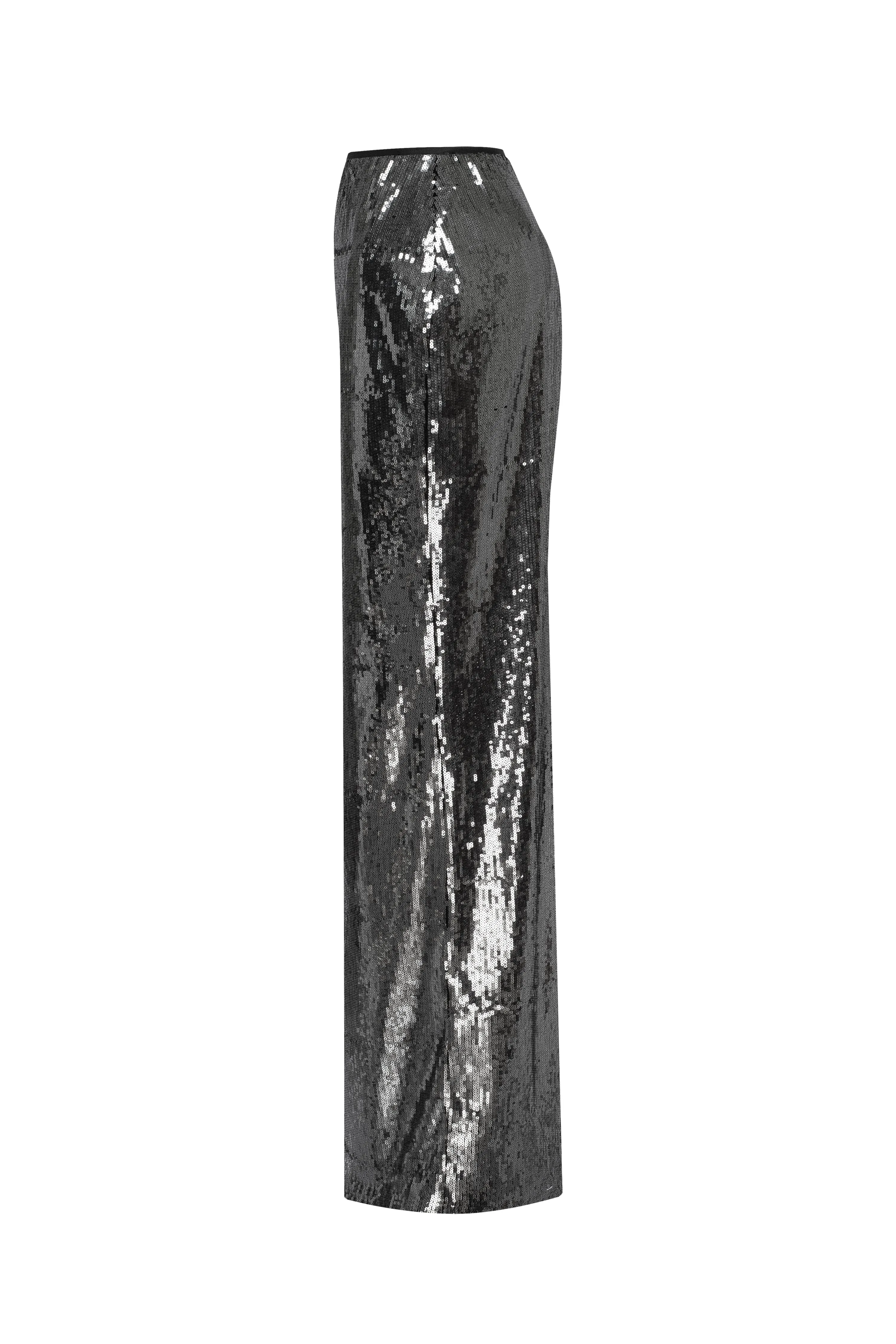 Dramatic fitted sequined gray maxi skirt, Midnight Walk