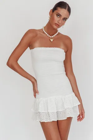 Dream Time Strapless Shirred Mini Dress Off White