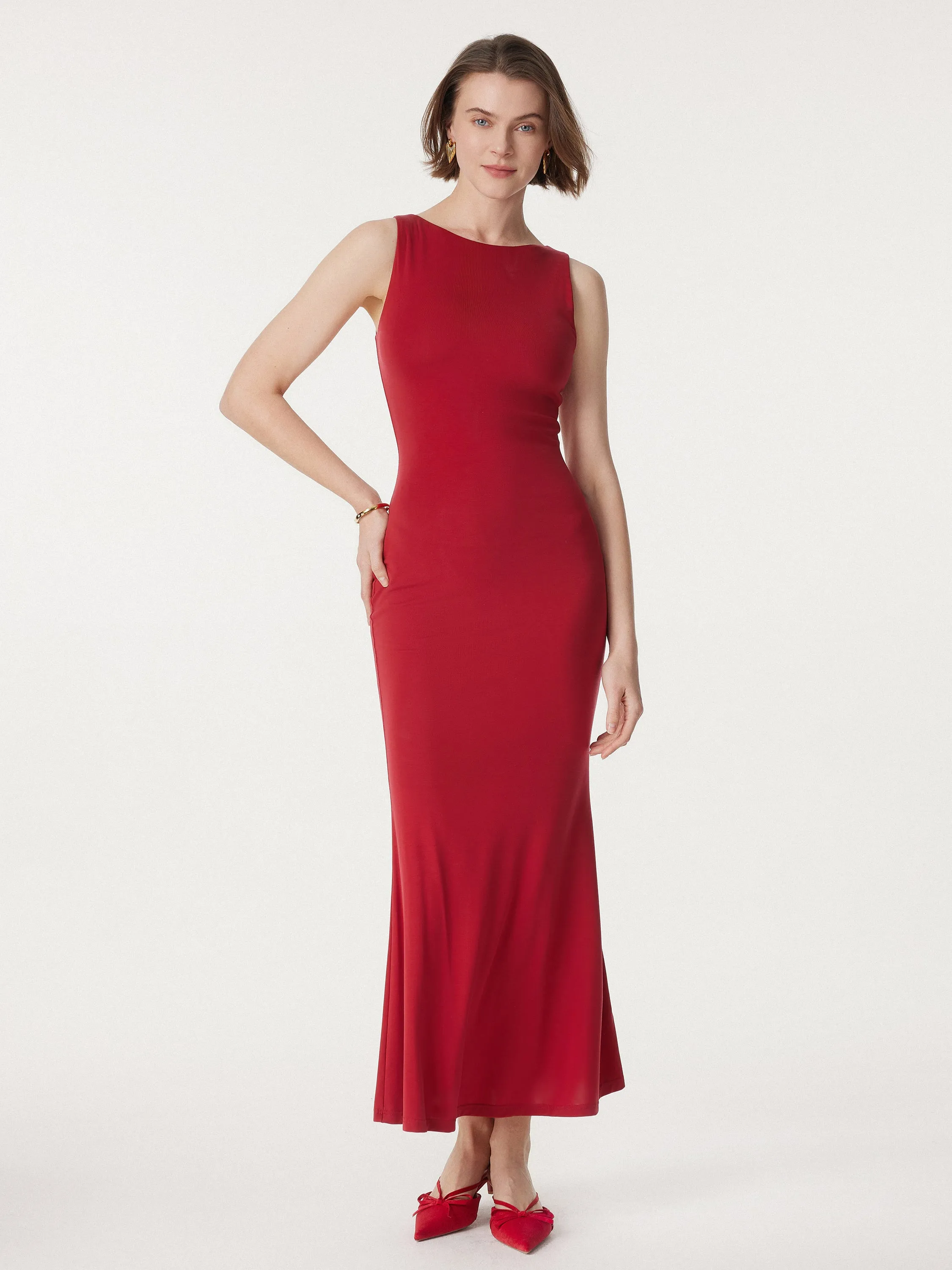 Effortless Boatneck Mermaid Maxi Dress
