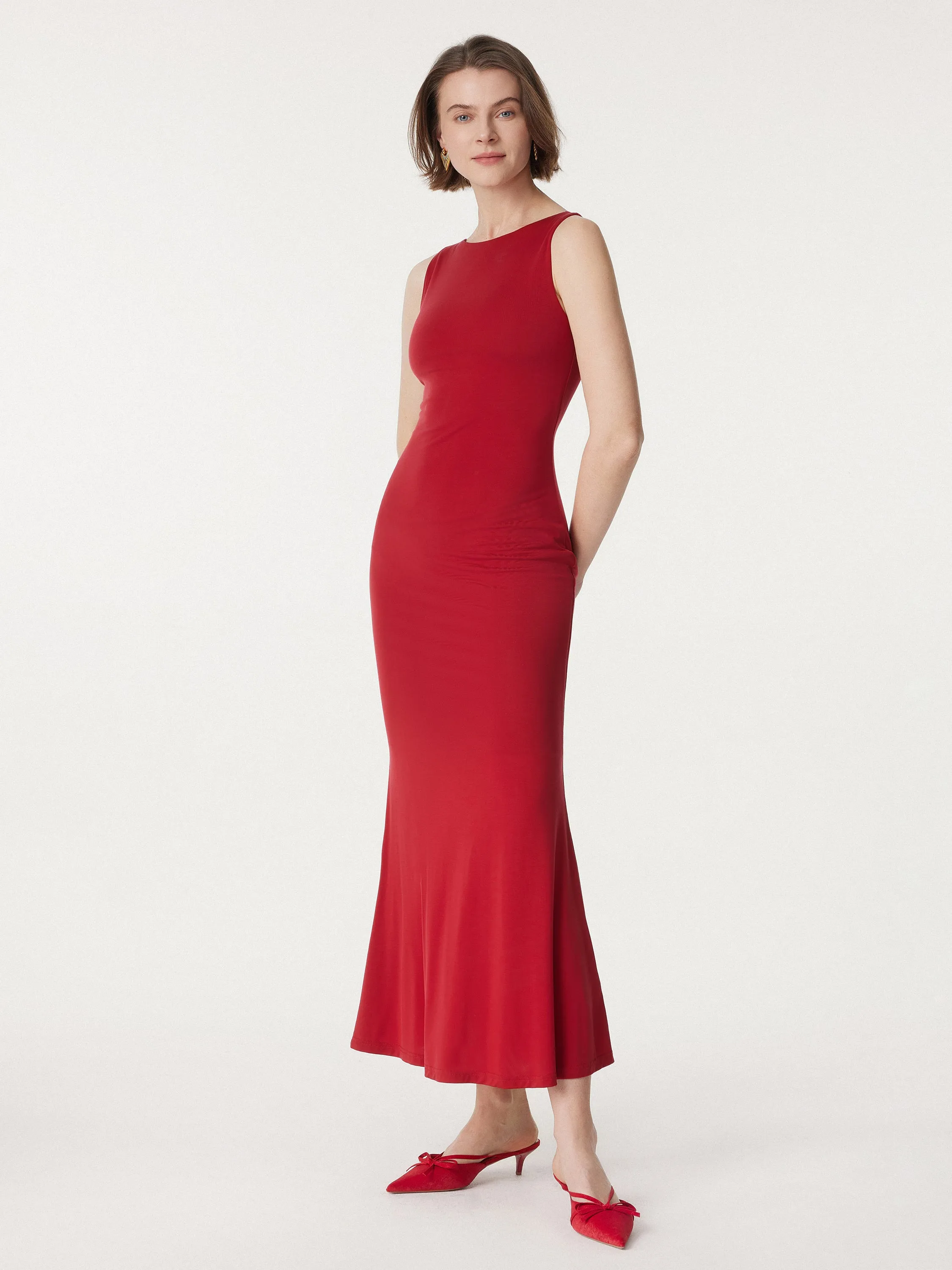 Effortless Boatneck Mermaid Maxi Dress