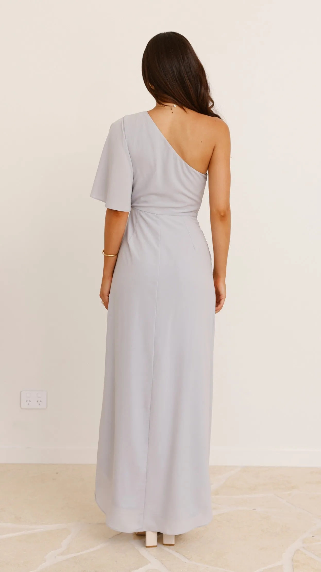 Emma One Sleeve Maxi Dress - Light Grey