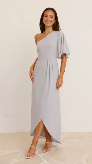 Emma One Sleeve Maxi Dress - Light Grey