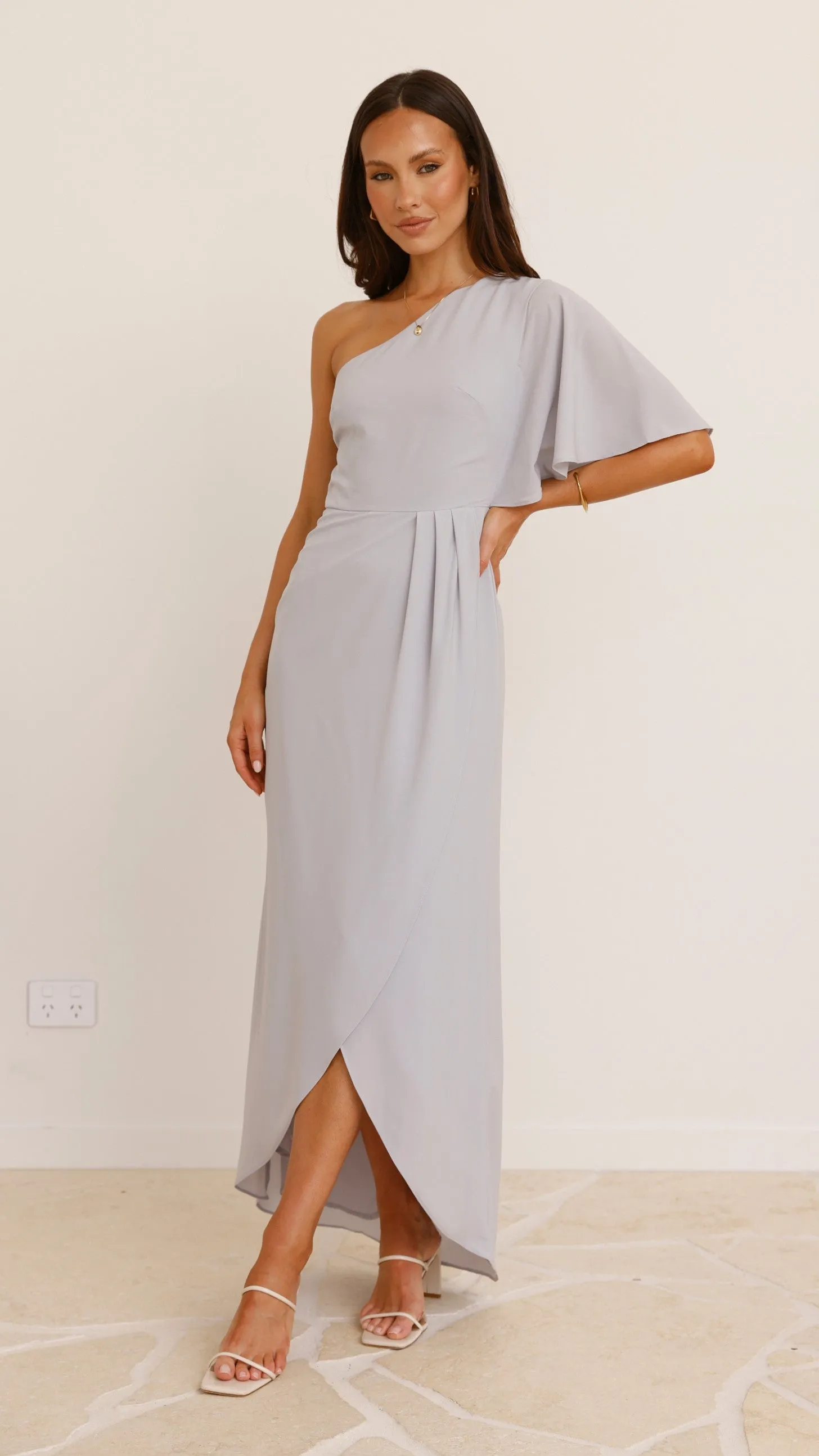 Emma One Sleeve Maxi Dress - Light Grey