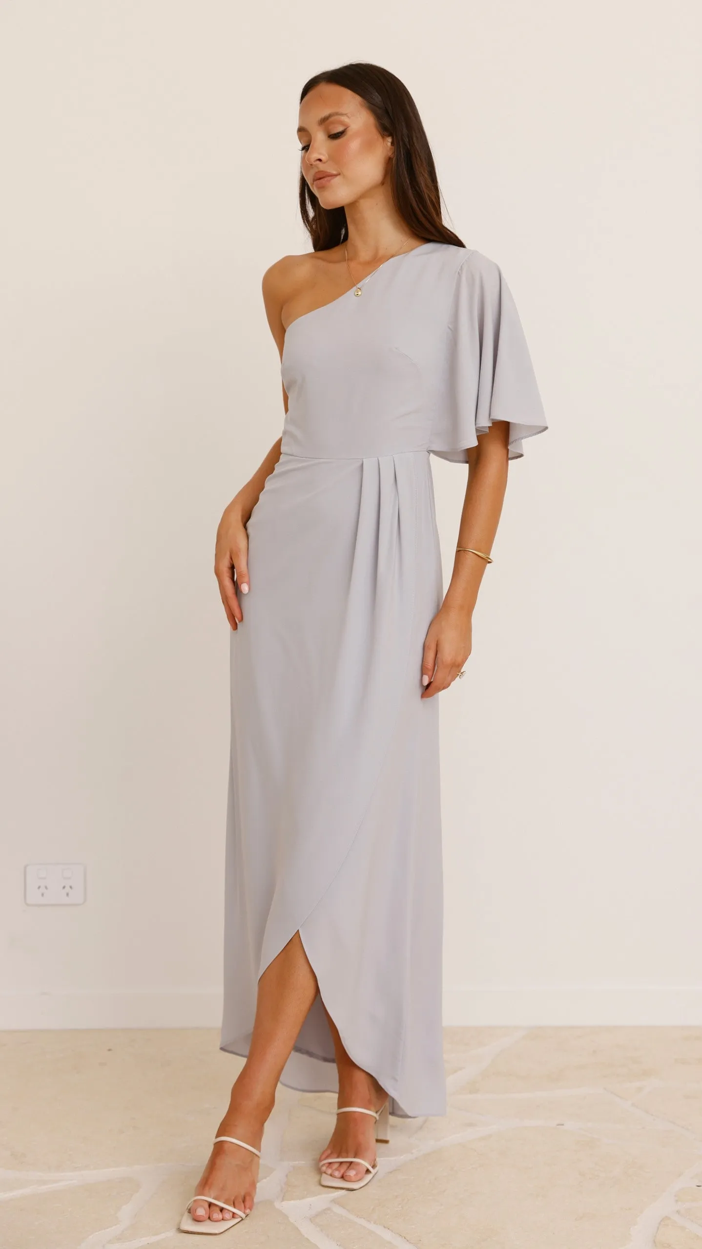 Emma One Sleeve Maxi Dress - Light Grey
