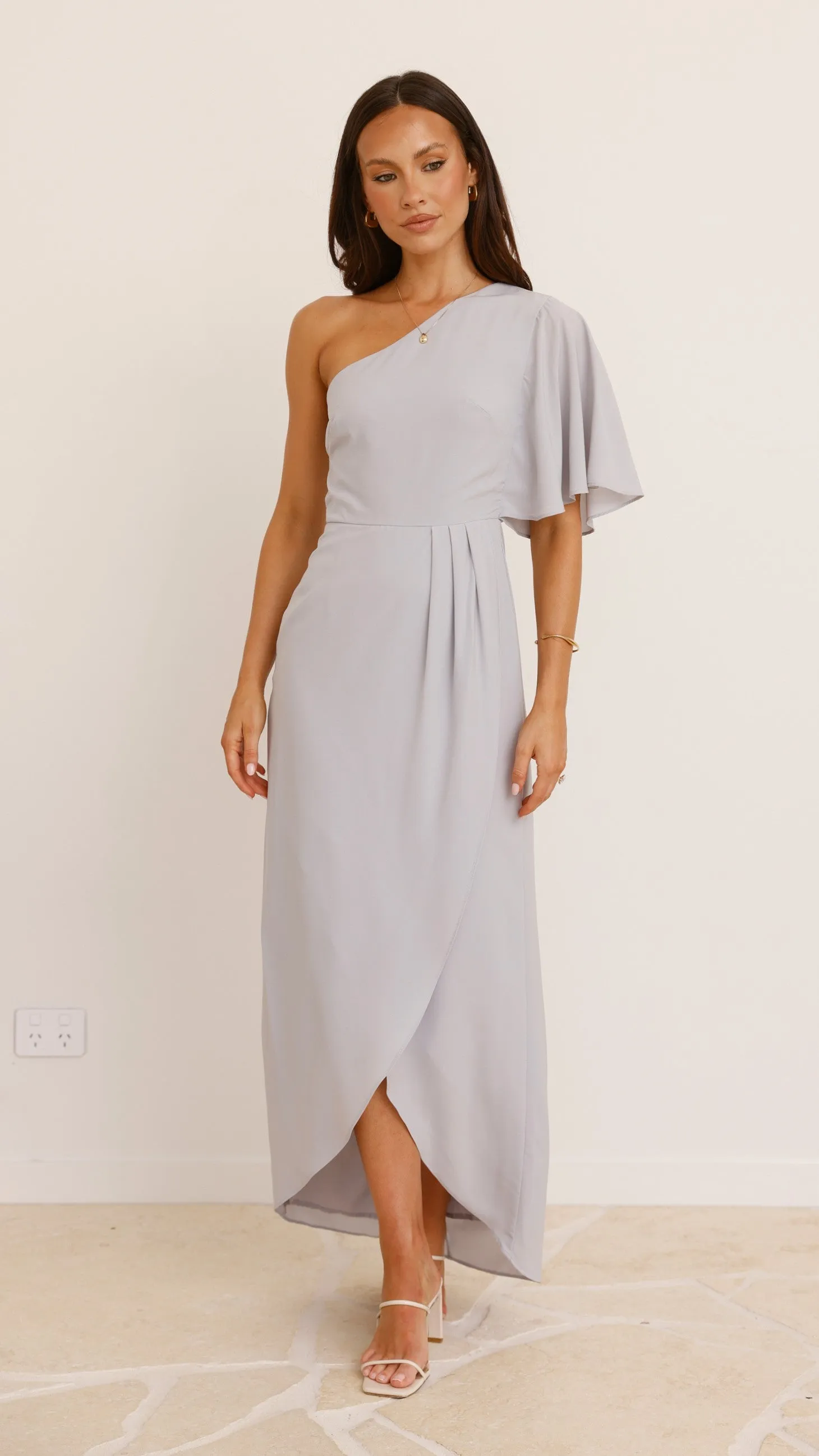Emma One Sleeve Maxi Dress - Light Grey