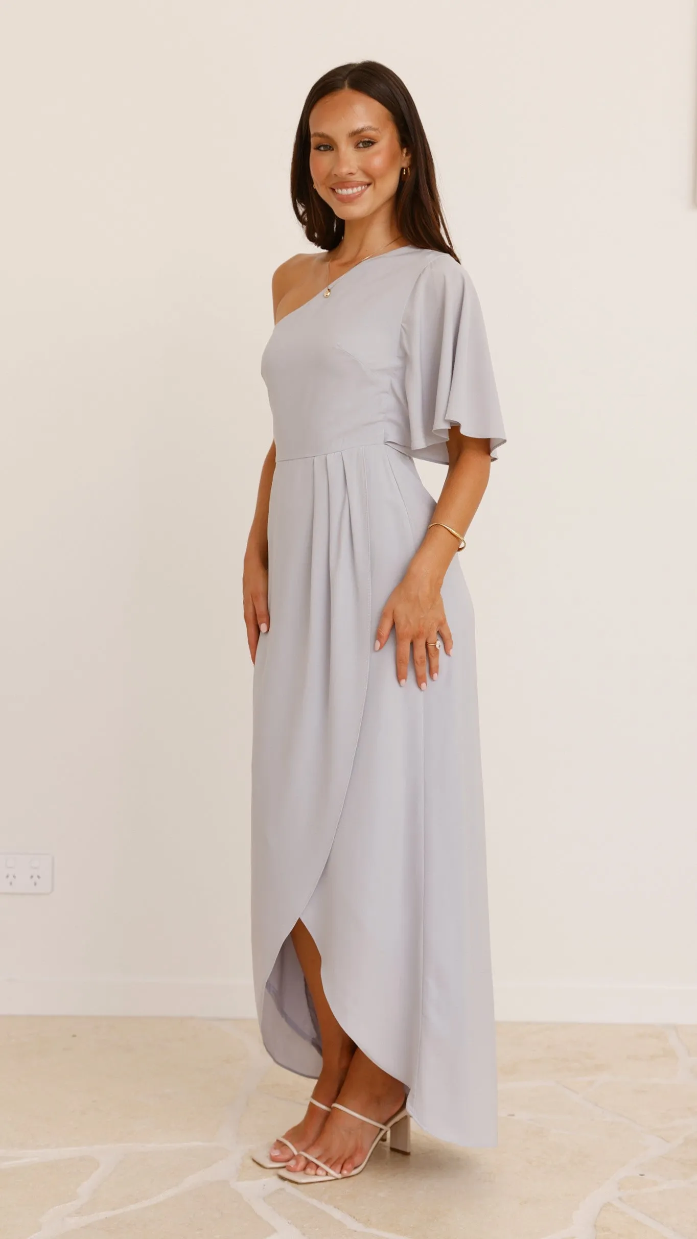 Emma One Sleeve Maxi Dress - Light Grey