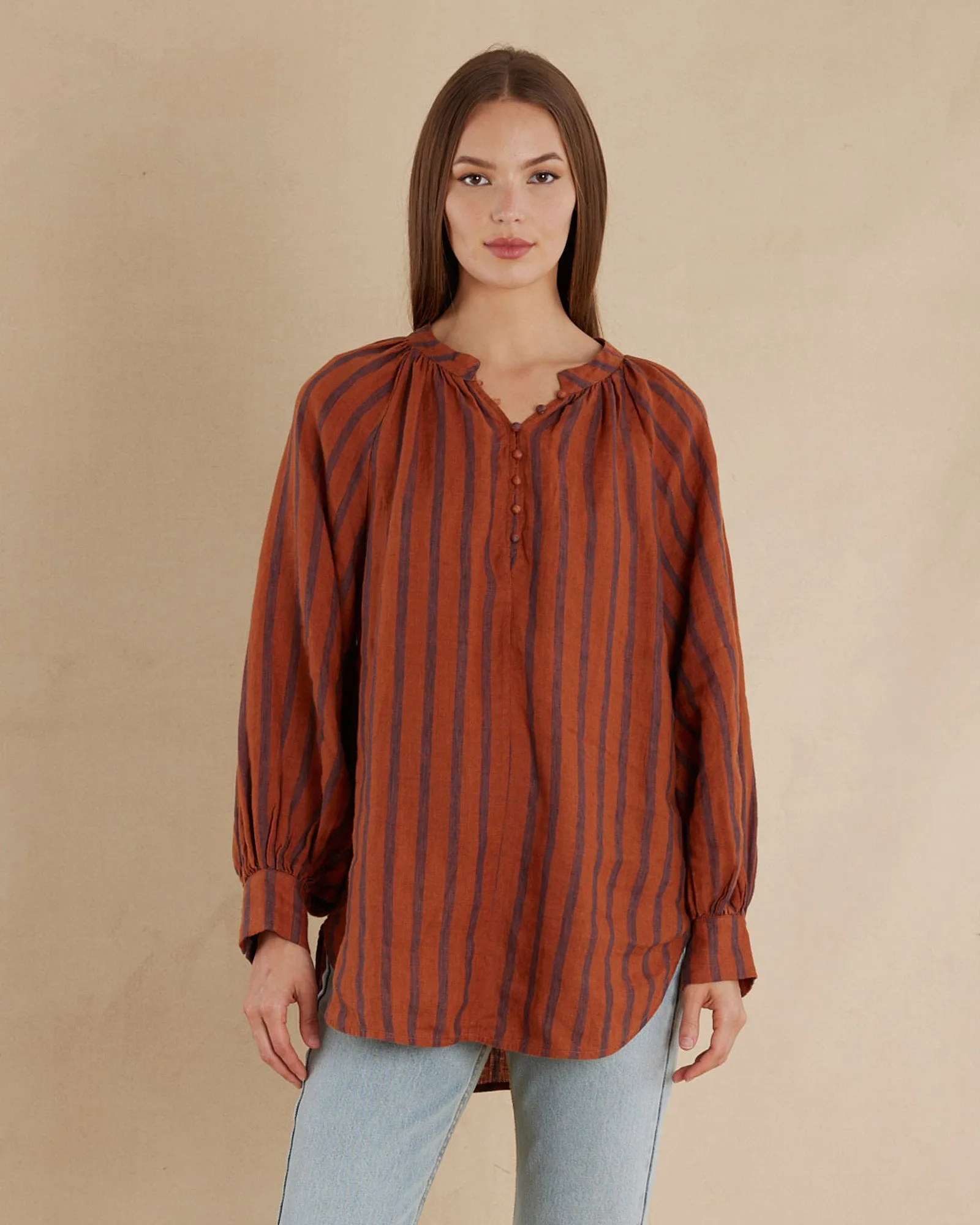 Estelle Linen Tunic Blouse - Rust