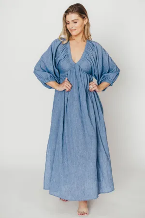 Finn V-Neck Midi Dress in Blue