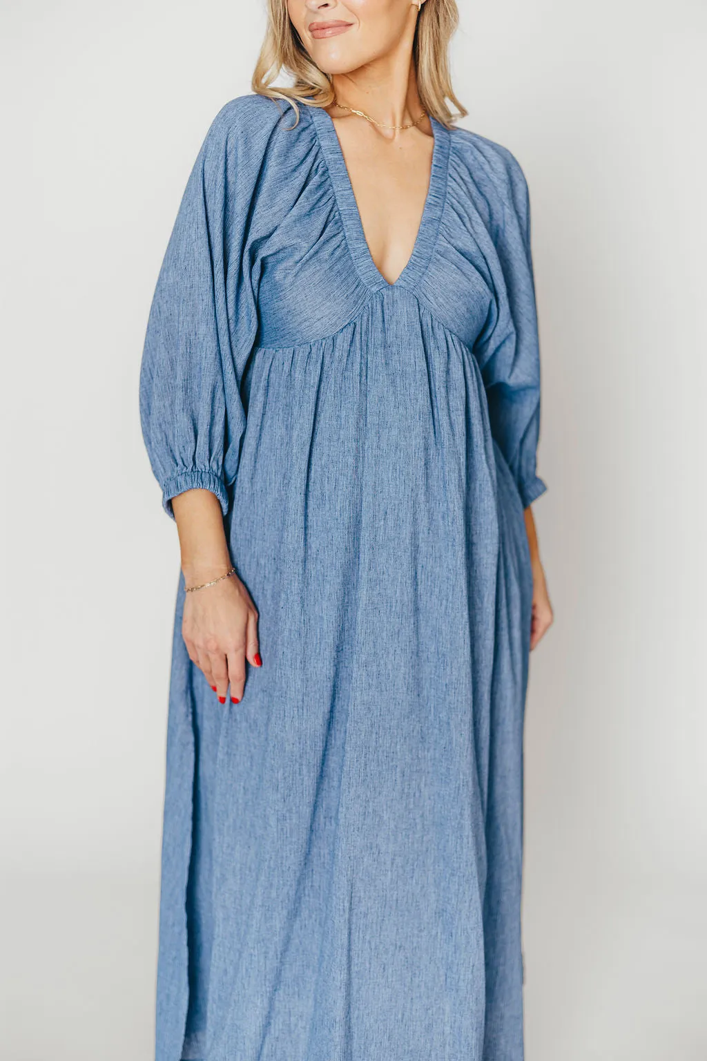 Finn V-Neck Midi Dress in Blue