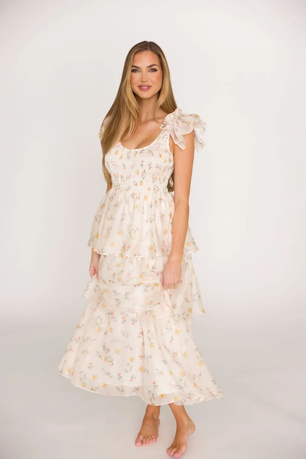 Forever & Always Midi Dress in Tiny Yellow Floral - Bump Friendly & Inclusive Sizing (S-3XL)