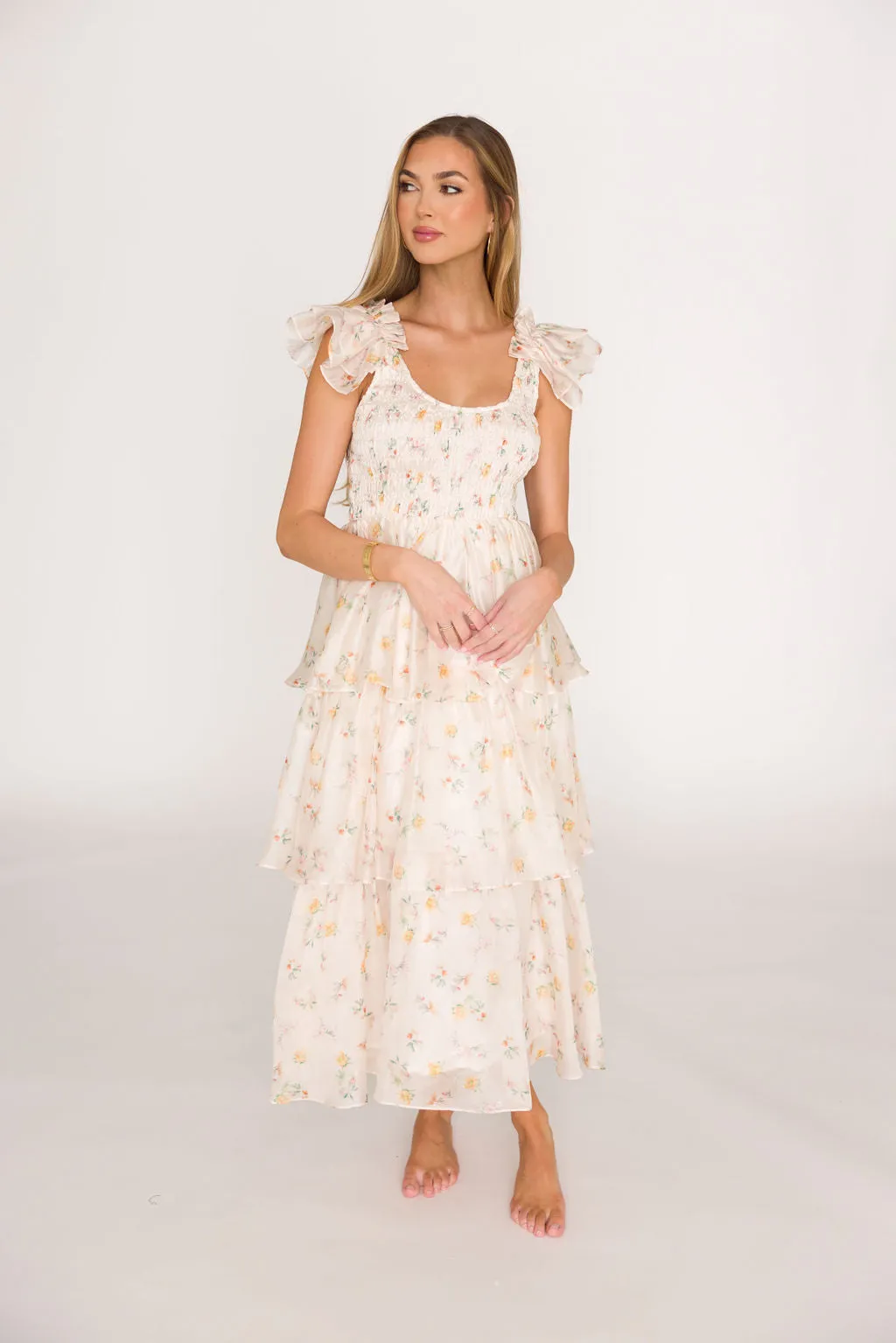 Forever & Always Midi Dress in Tiny Yellow Floral - Bump Friendly & Inclusive Sizing (S-3XL)