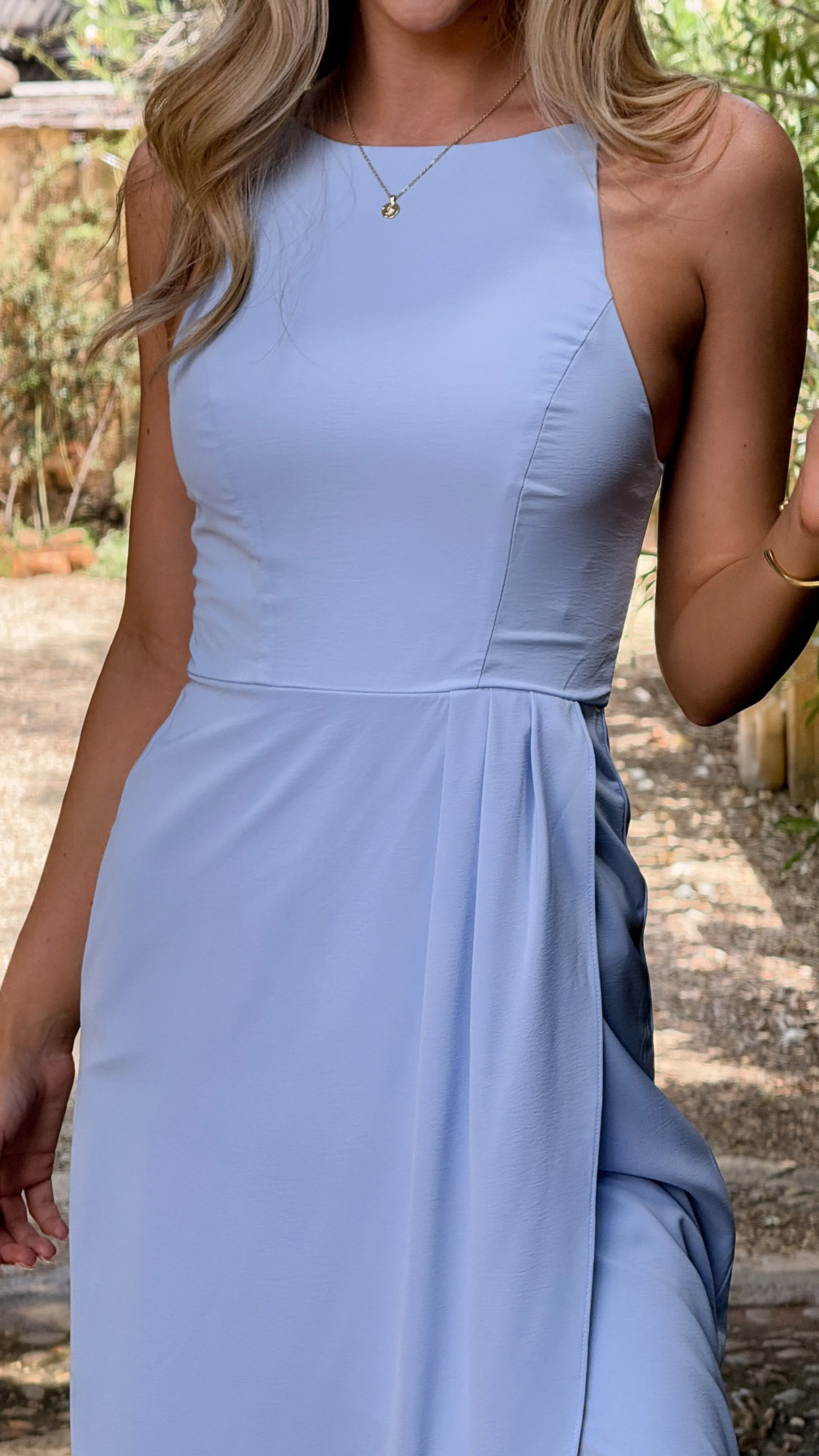 Genevieve Boat Neck Maxi Dress - Blue
