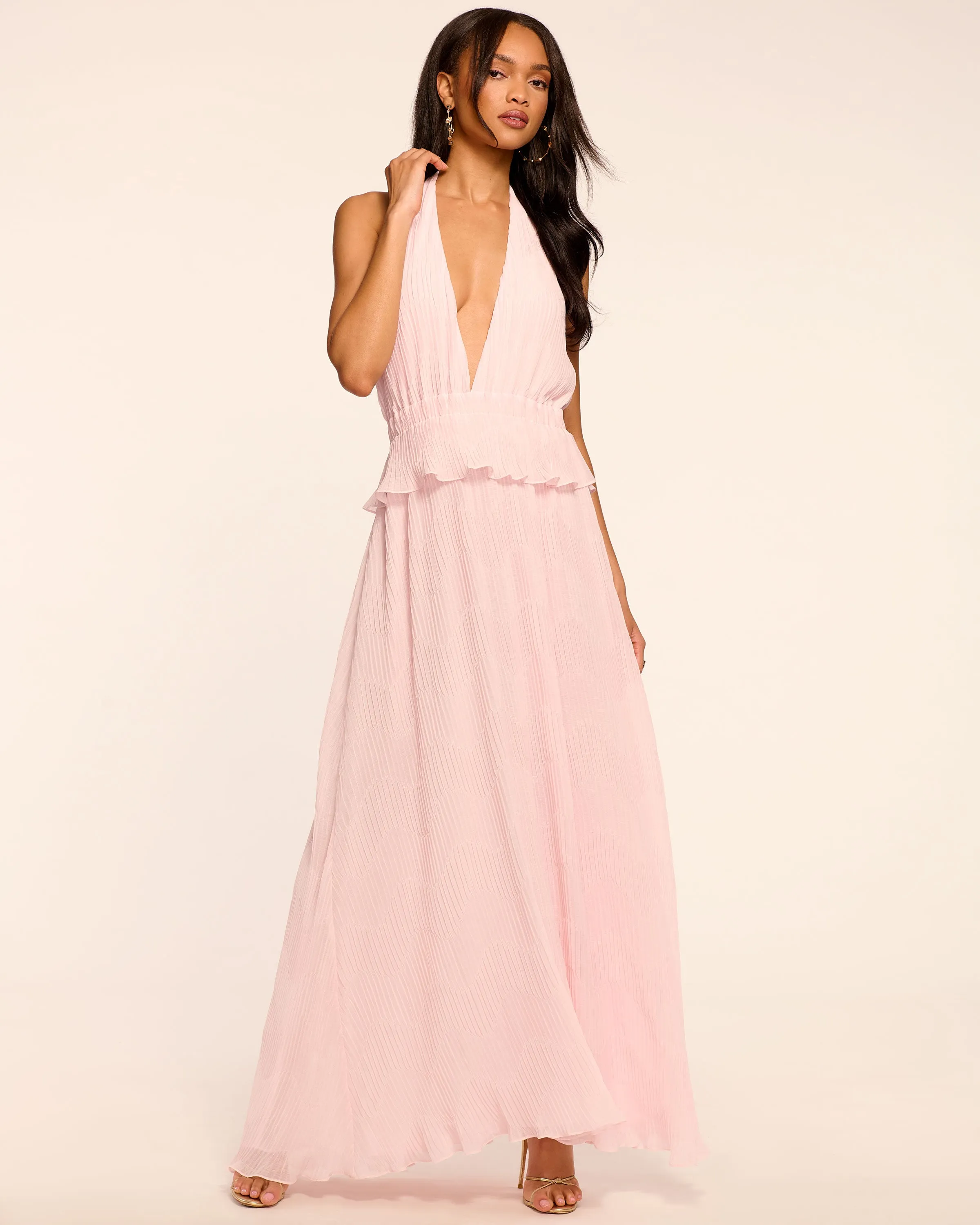 Genevieve Plunging Halter Maxi Dress