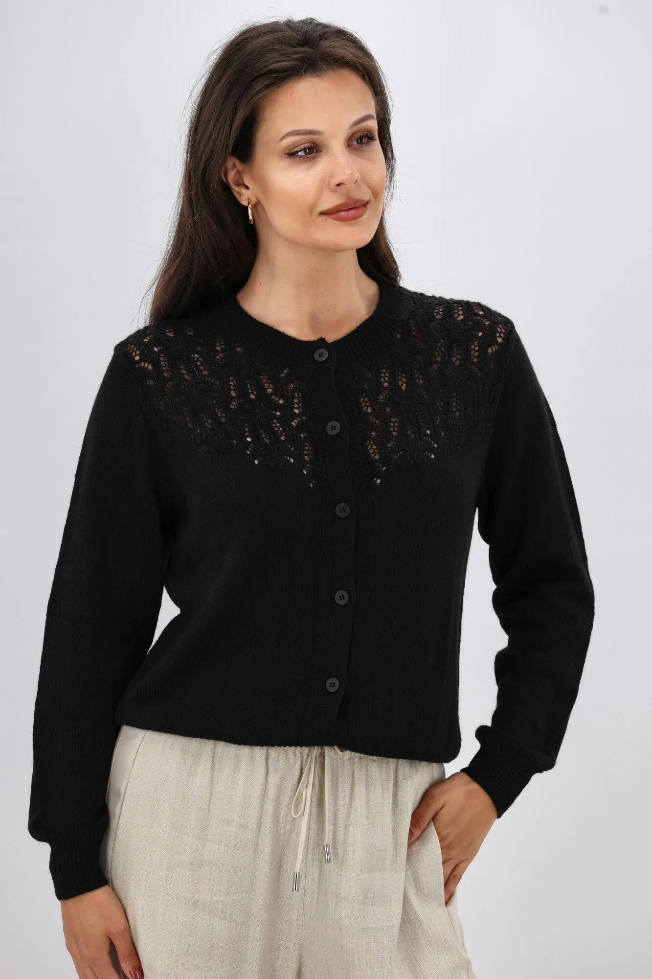 Gloss the Label Maeve Pointelle Cardigan Black