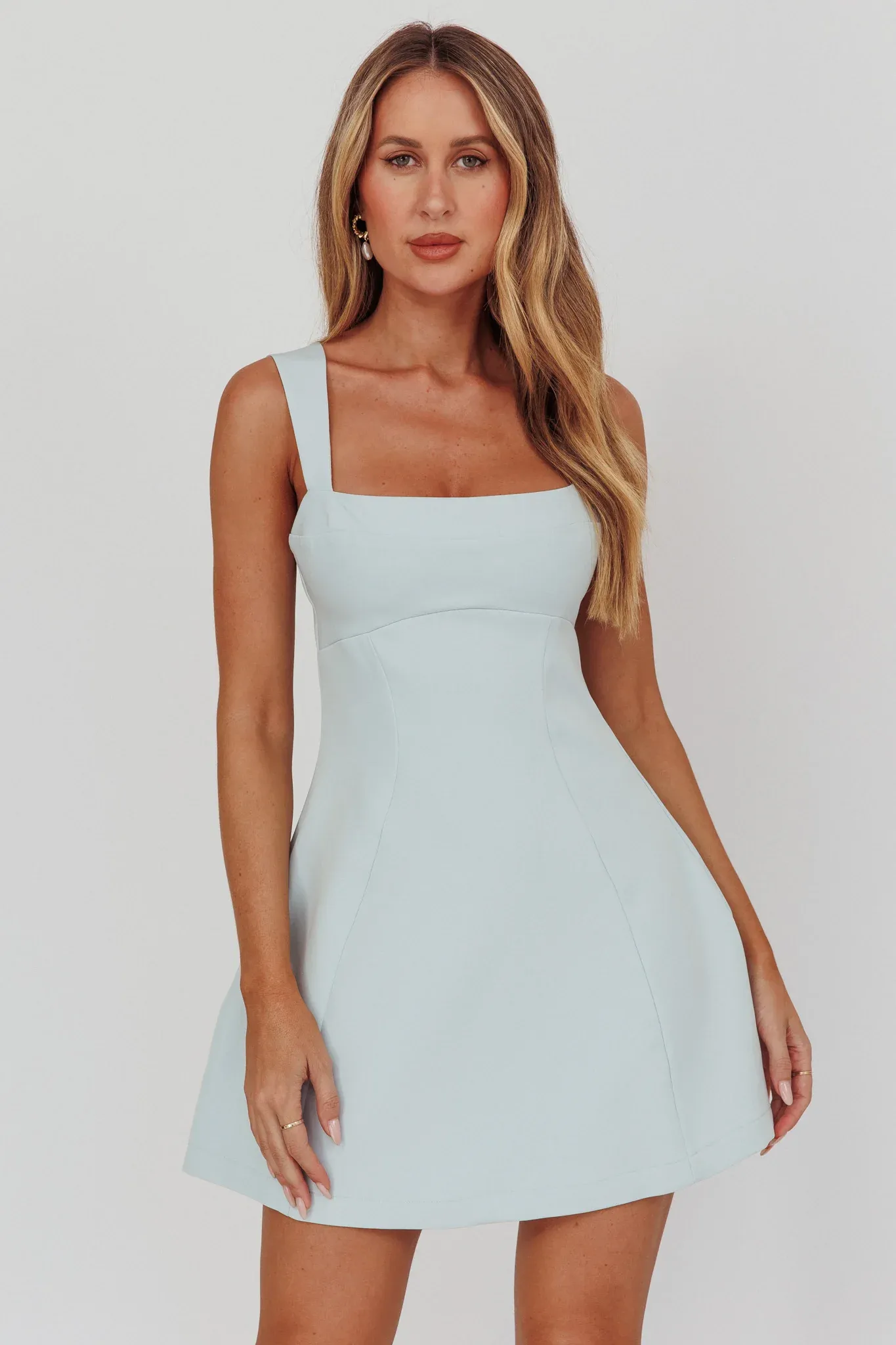 Jordy Structured A-Line Mini Dress Ice Blue