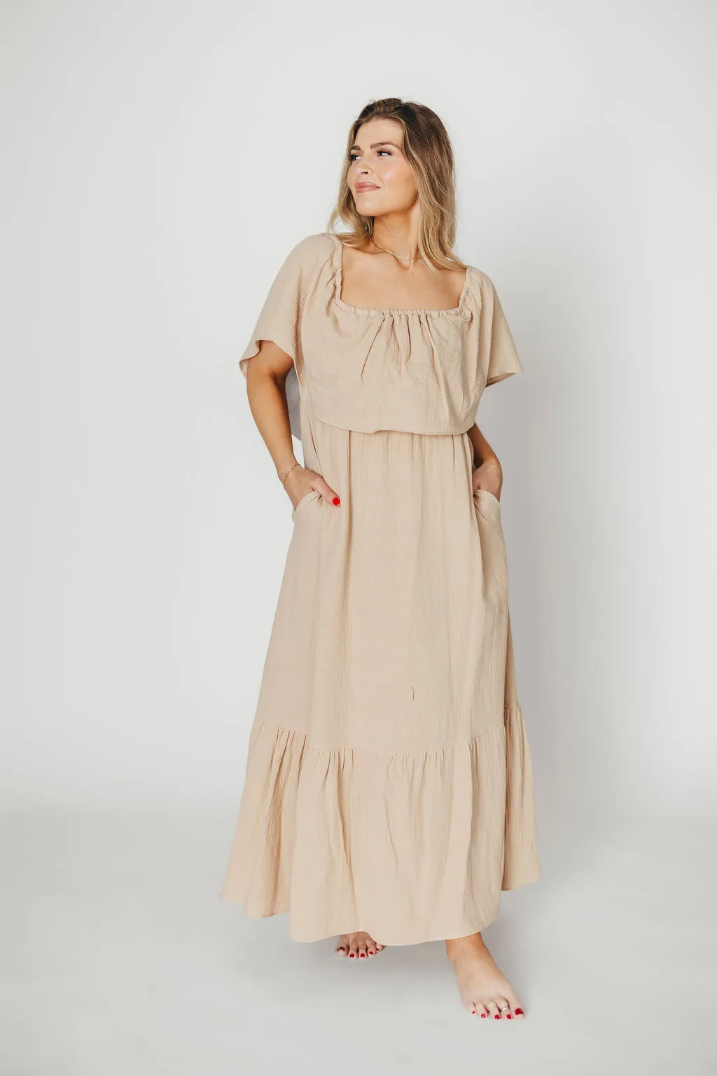 Josie 100% Cotton Maxi Dress in Beige - Bump & Nursing Friendly