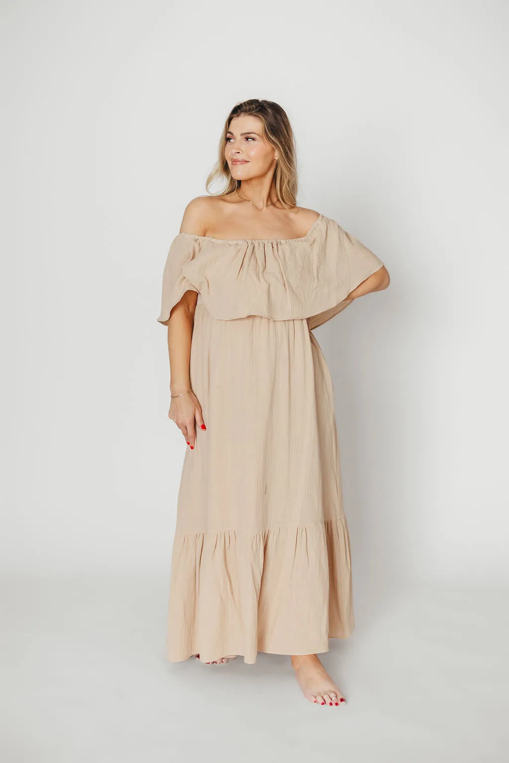 Josie 100% Cotton Maxi Dress in Beige - Bump & Nursing Friendly