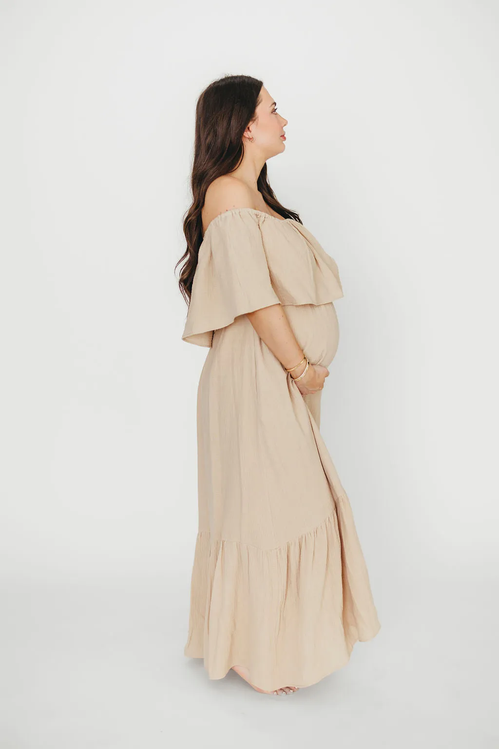 Josie 100% Cotton Maxi Dress in Beige - Bump & Nursing Friendly
