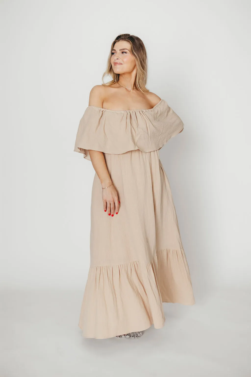 Josie 100% Cotton Maxi Dress in Beige - Bump & Nursing Friendly