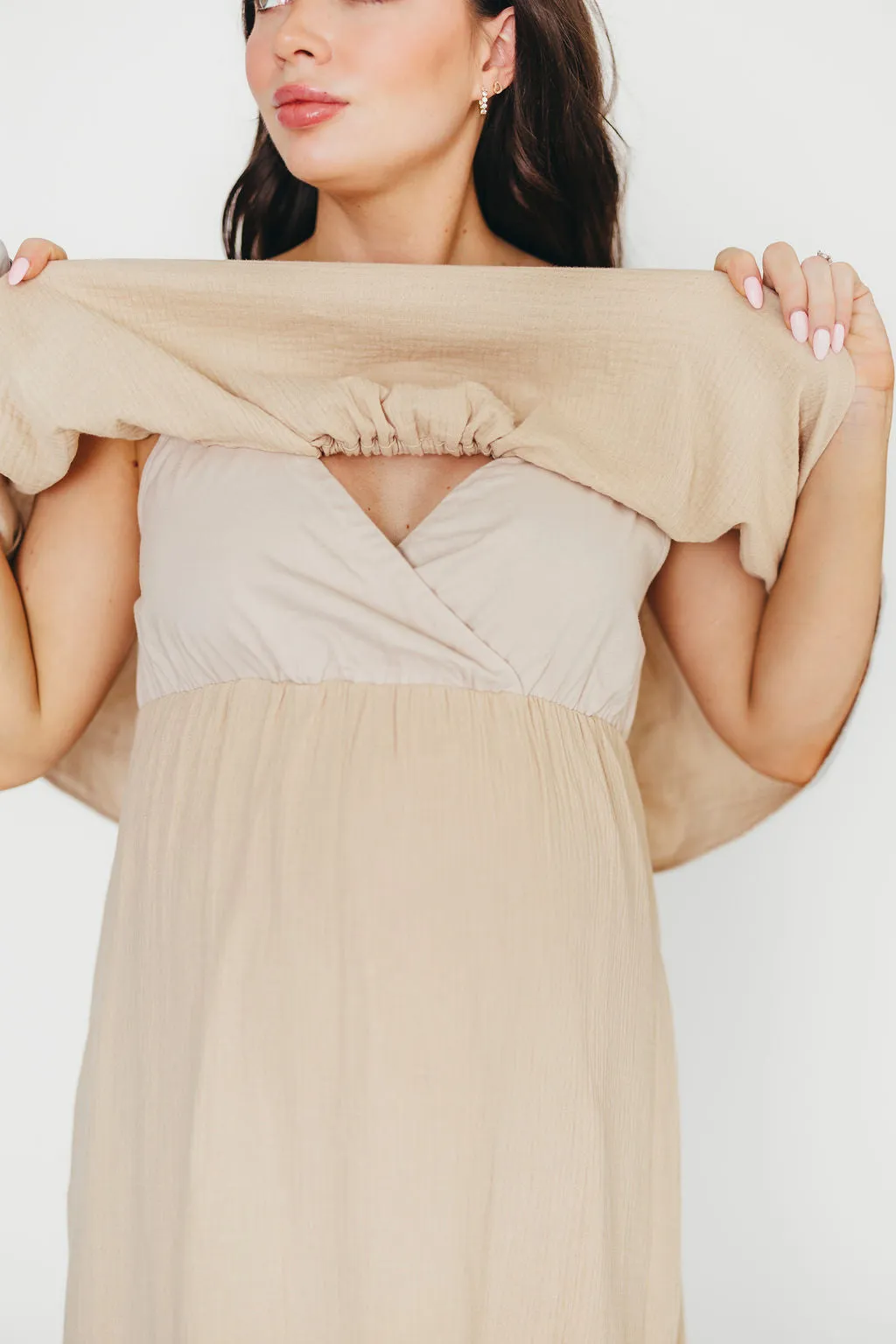 Josie 100% Cotton Maxi Dress in Beige - Bump & Nursing Friendly