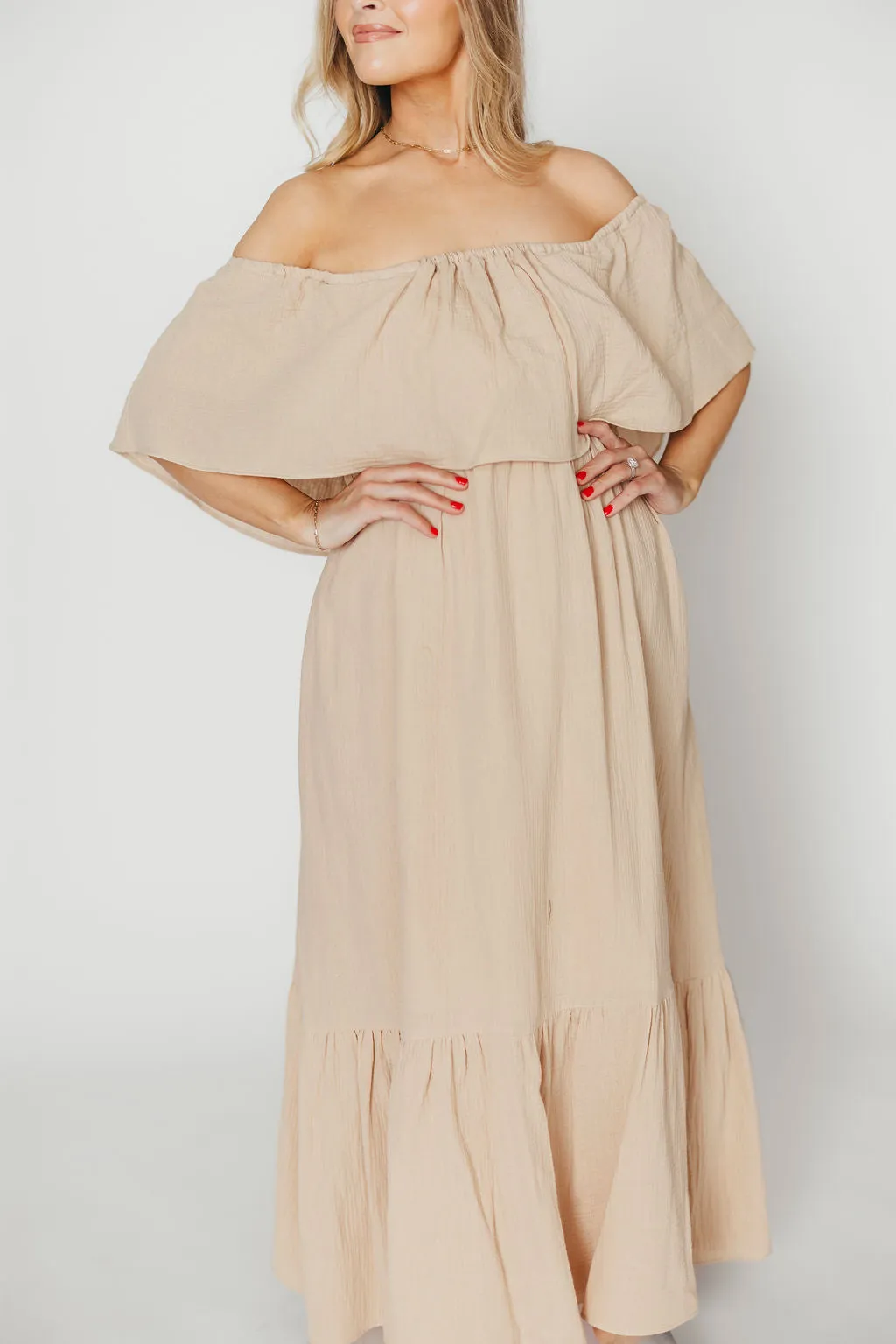 Josie 100% Cotton Maxi Dress in Beige - Bump & Nursing Friendly